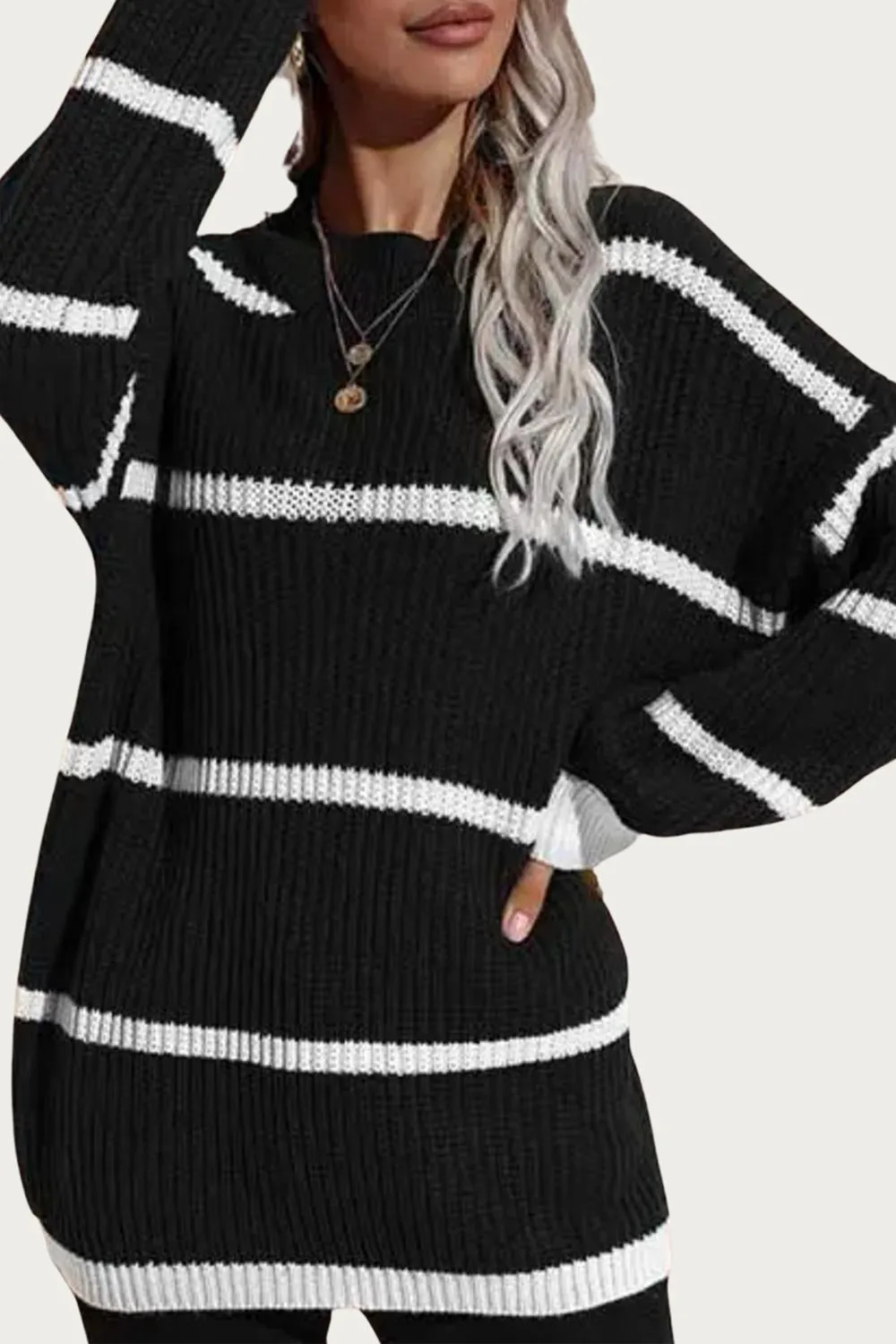 Cozy Striped Knit Sweater In Black/white