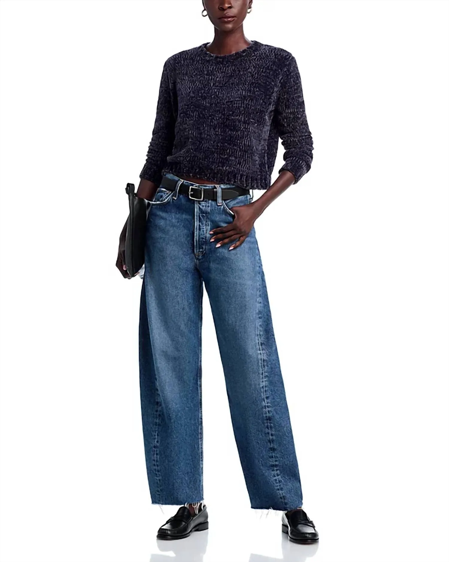 Crew Neck Chenille Sweater In Galaxy Smoke