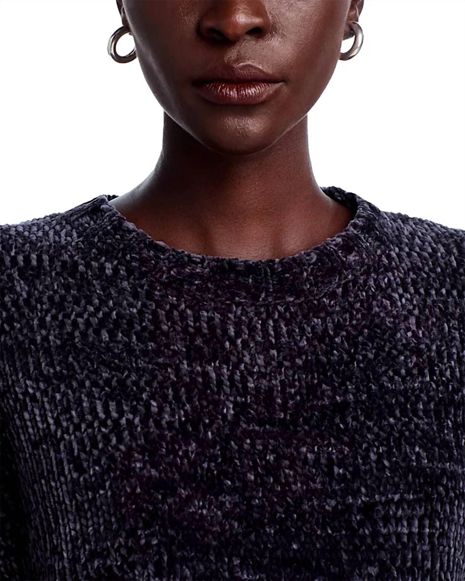 Crew Neck Chenille Sweater In Galaxy Smoke