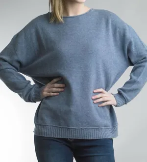 Crew Neck Knit Sweater In Denim Blue