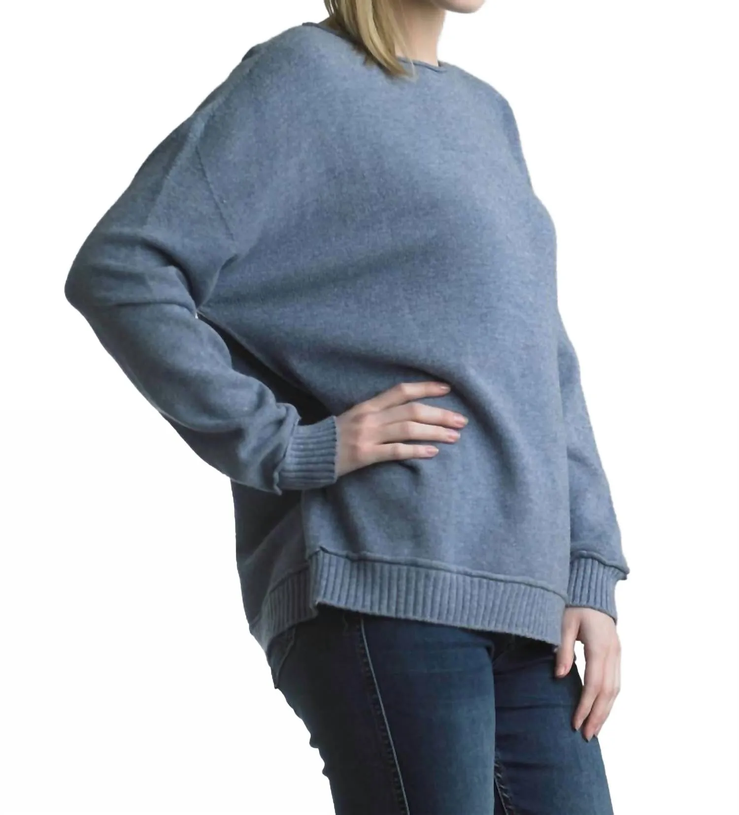 Crew Neck Knit Sweater In Denim Blue