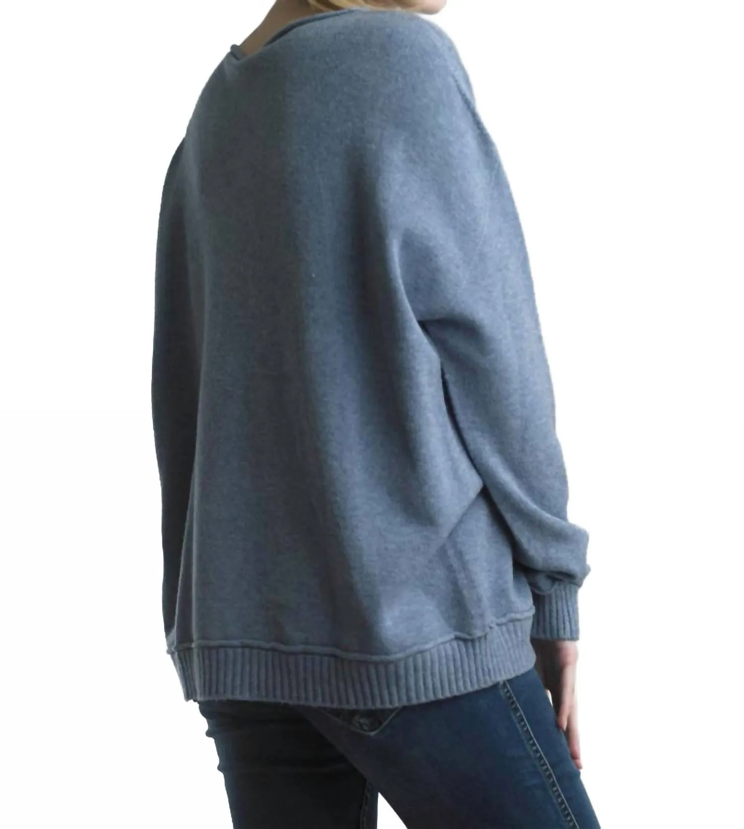 Crew Neck Knit Sweater In Denim Blue