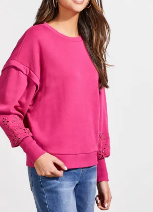 Crew Neck Pullover Cutout Sleeve In Magenta Haze