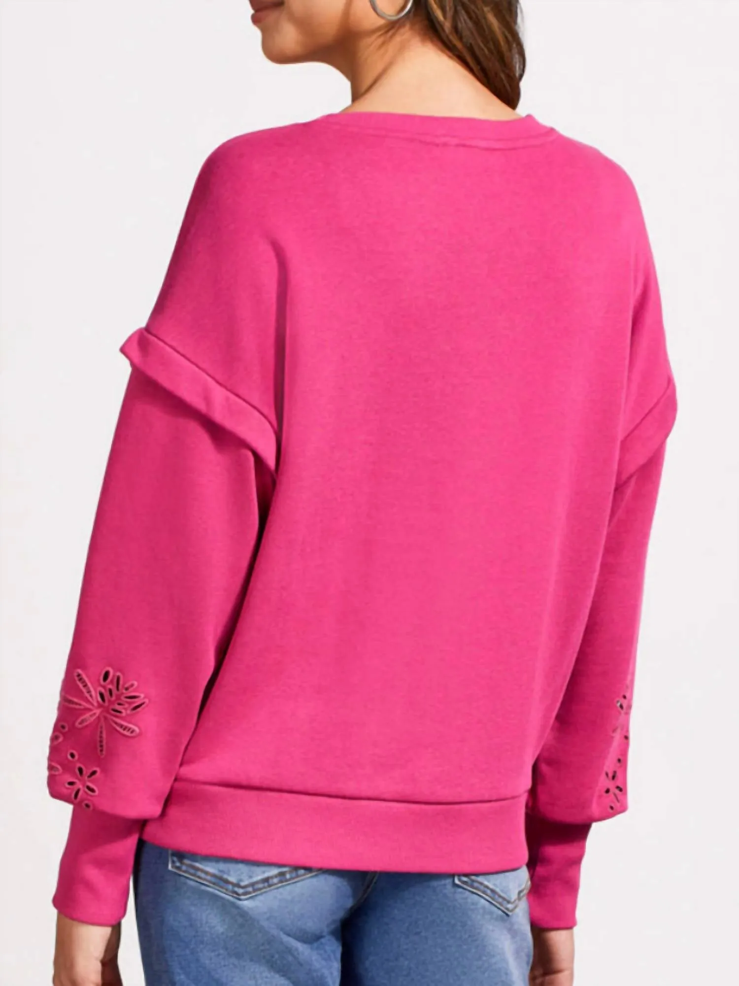 Crew Neck Pullover Cutout Sleeve In Magenta Haze