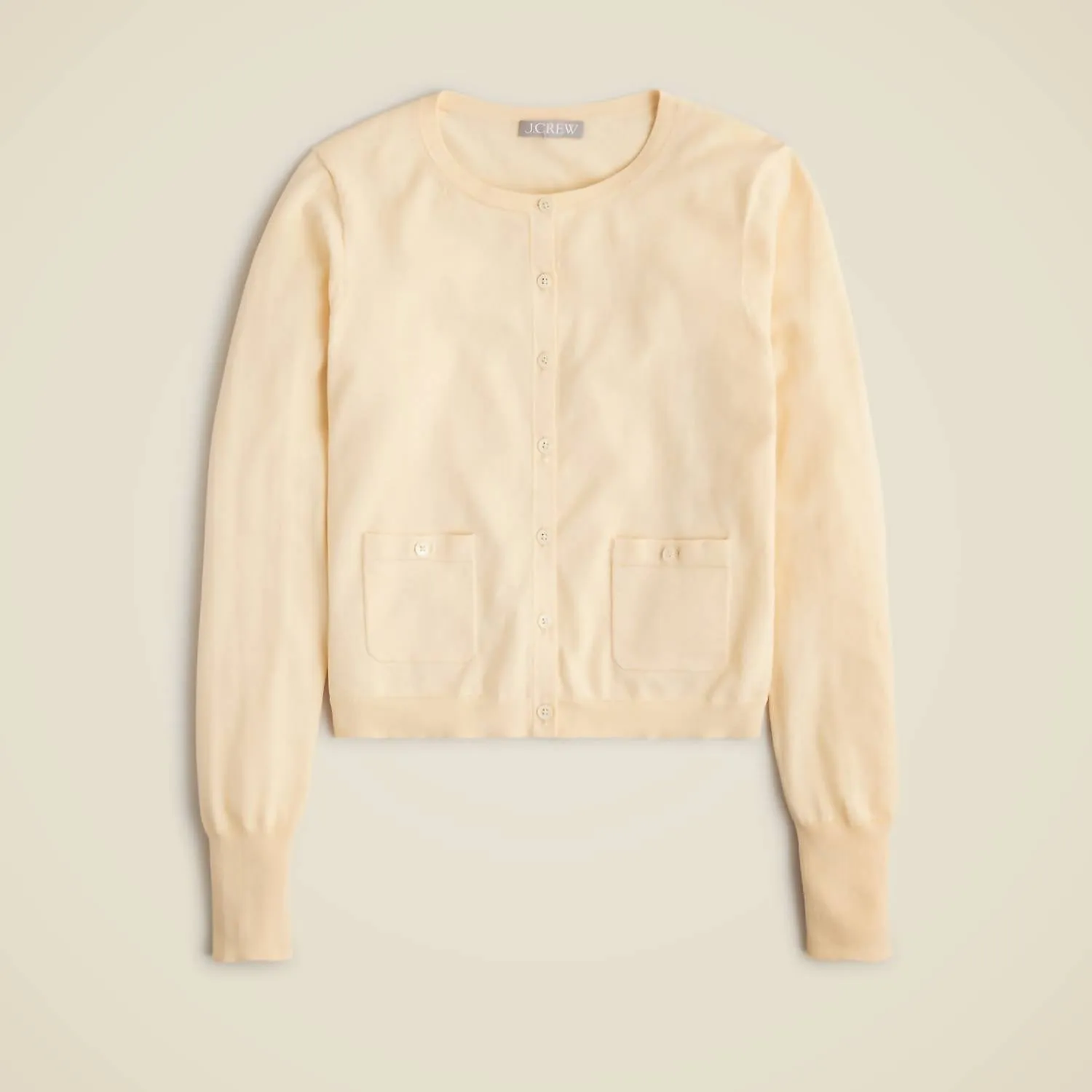 Crewneck Cardigan In Premium Ultrafine Cotton In Ecru