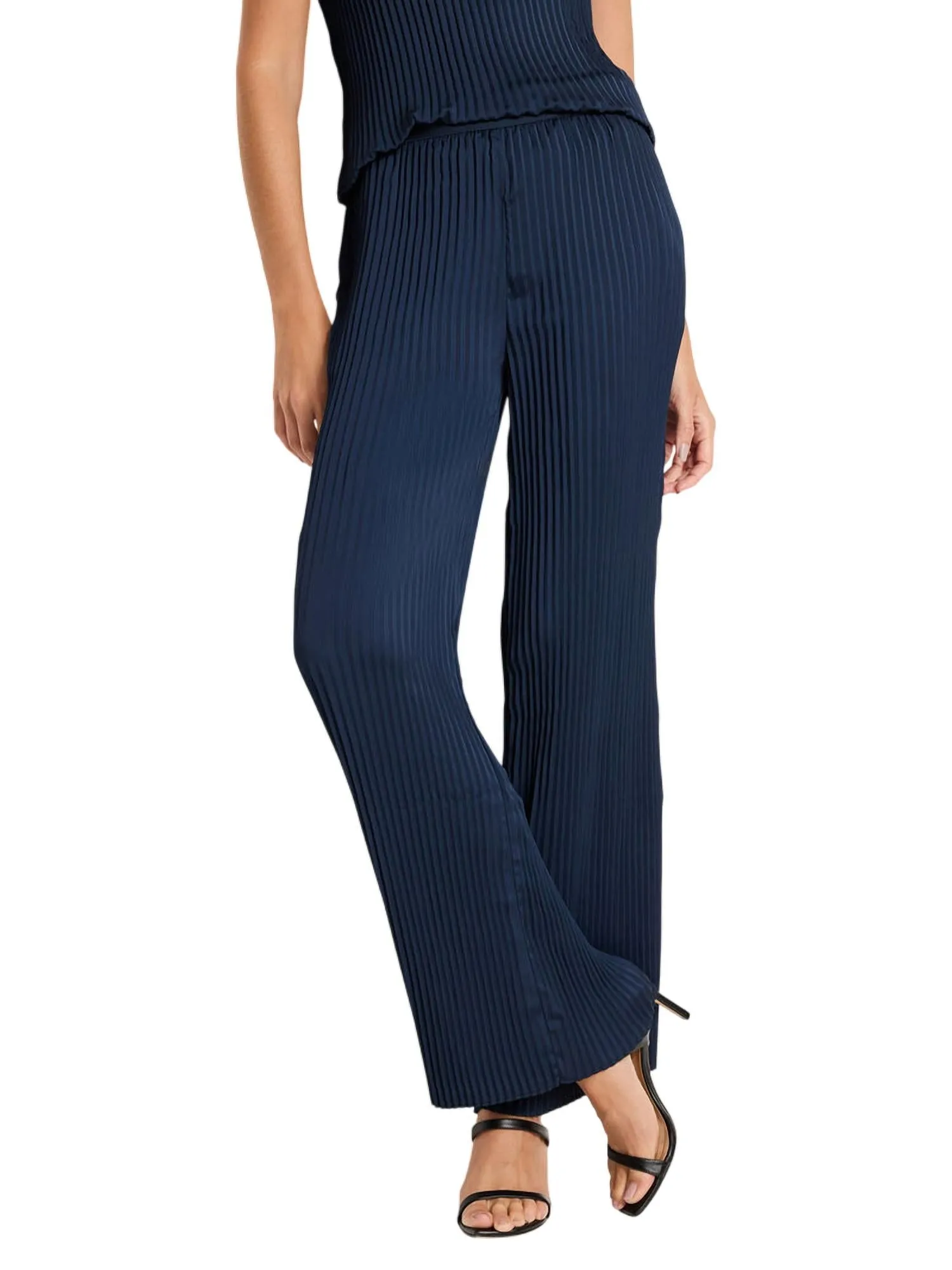 Crinkle Wide Leg Pant In Dark Indigo