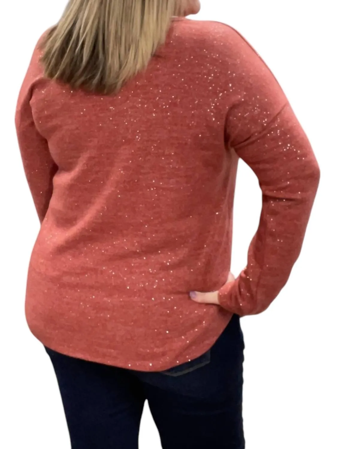 Criss Cross Front Sparkly Sweater In Rust