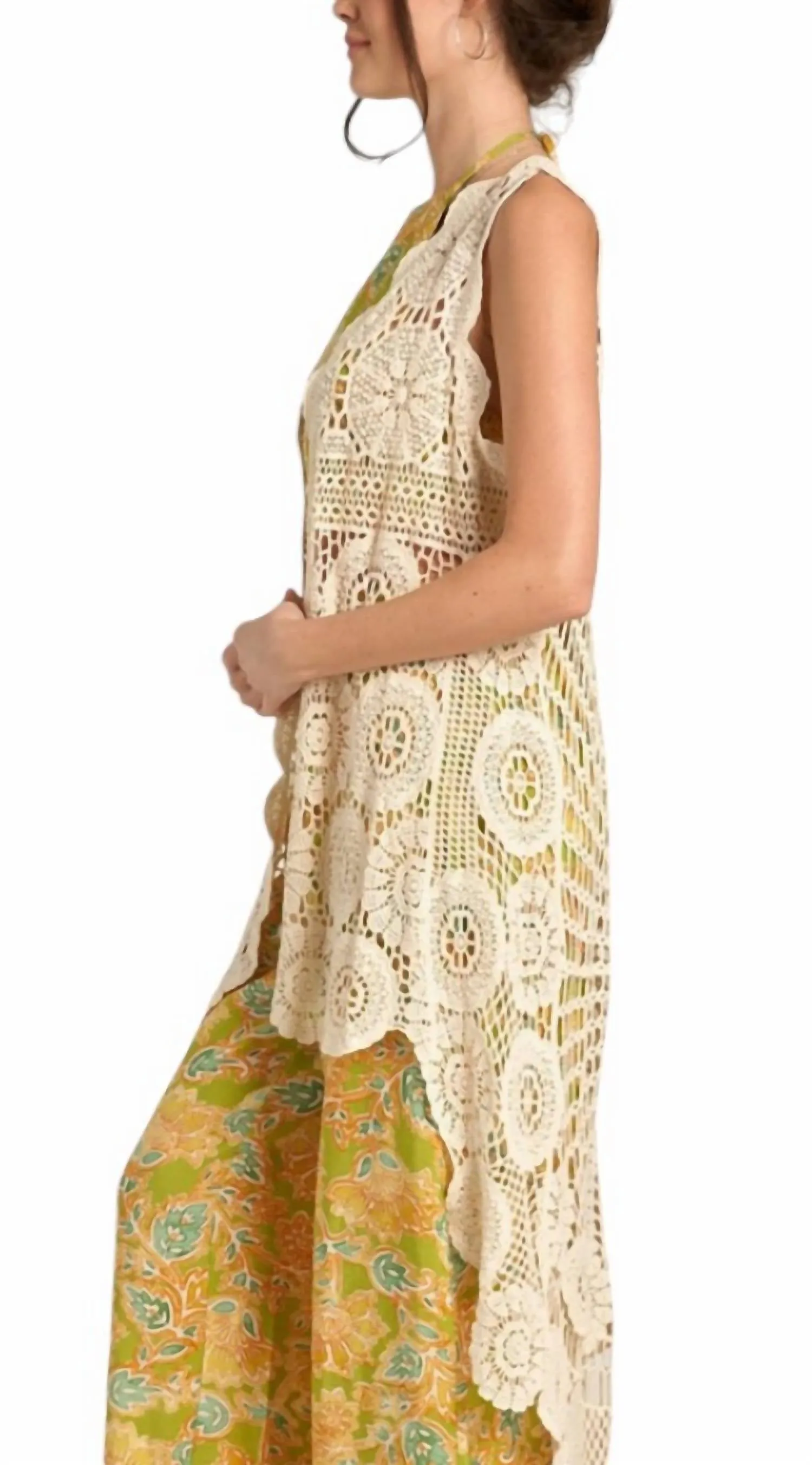 Crochet High Low Vest In Cream