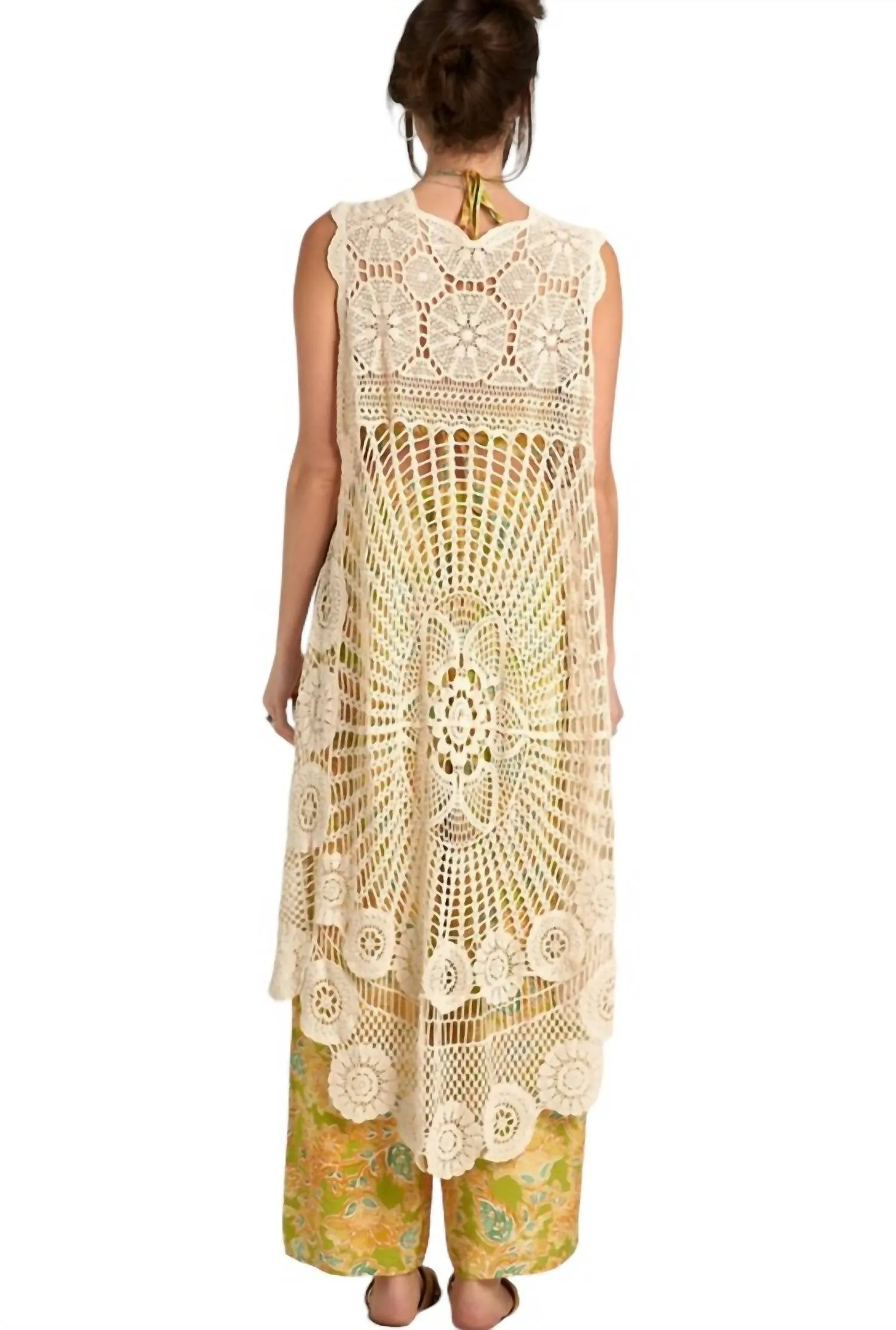 Crochet High Low Vest In Cream