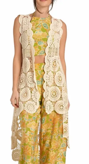 Crochet High Low Vest In Cream