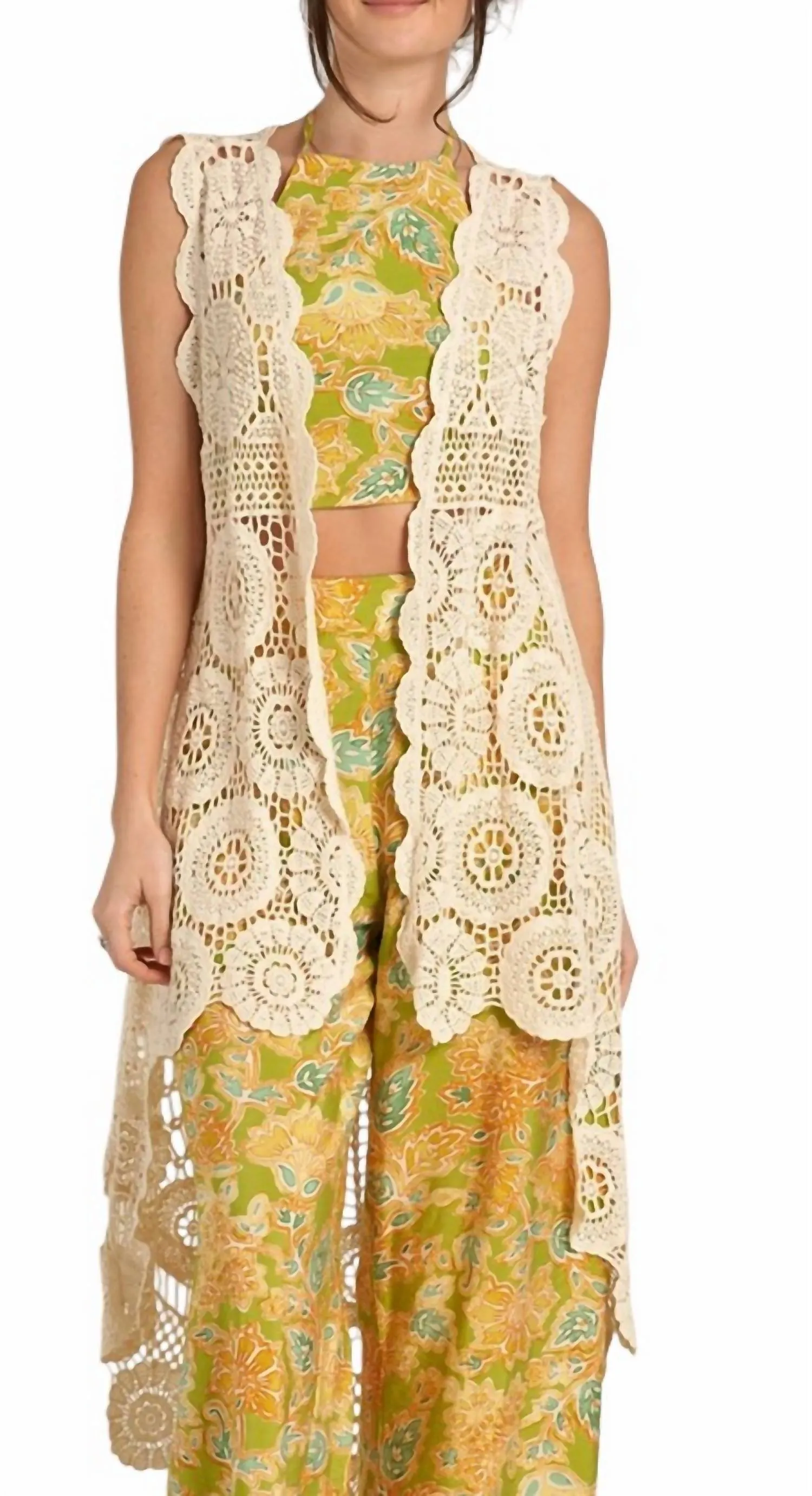 Crochet High Low Vest In Cream