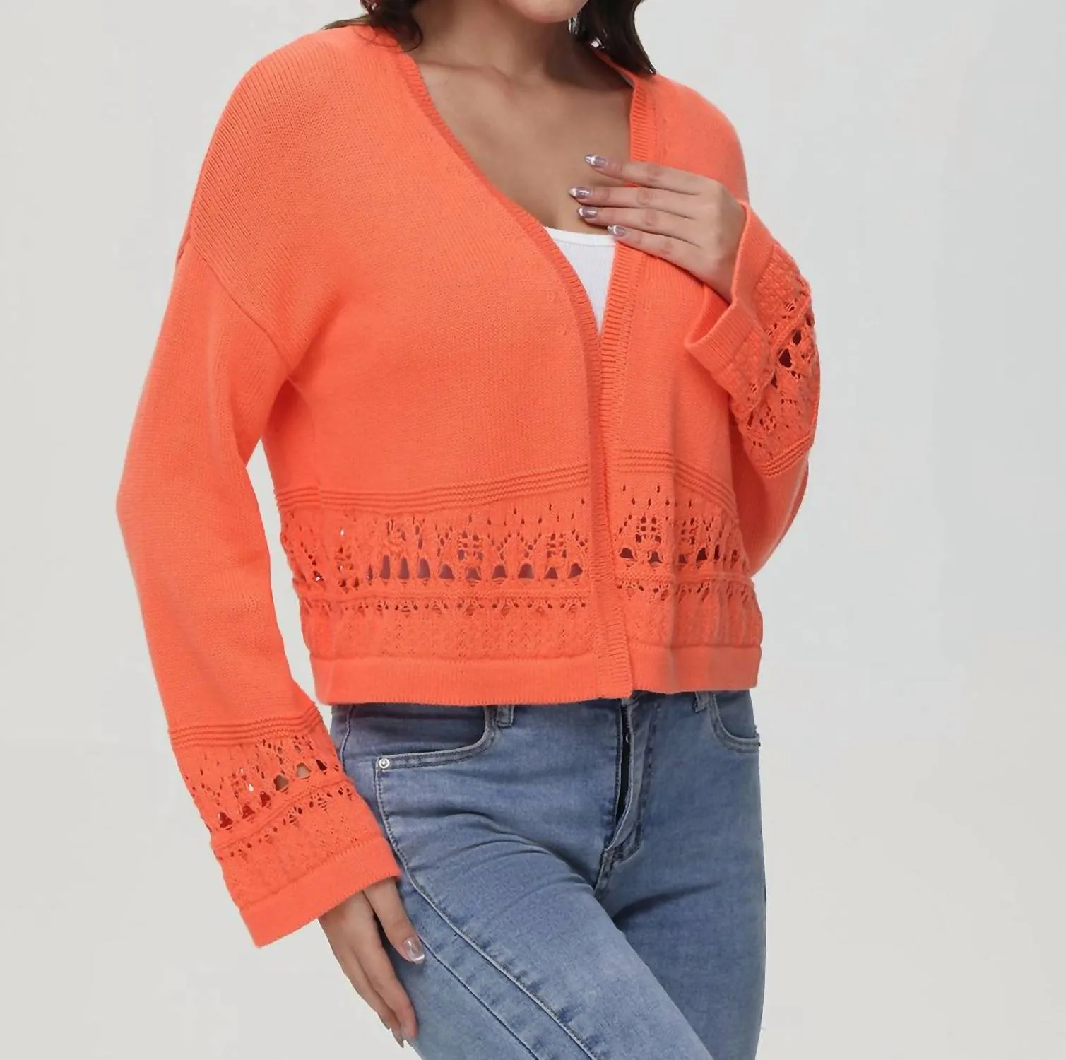 Crochet Kimono Cardigan In Watermelon