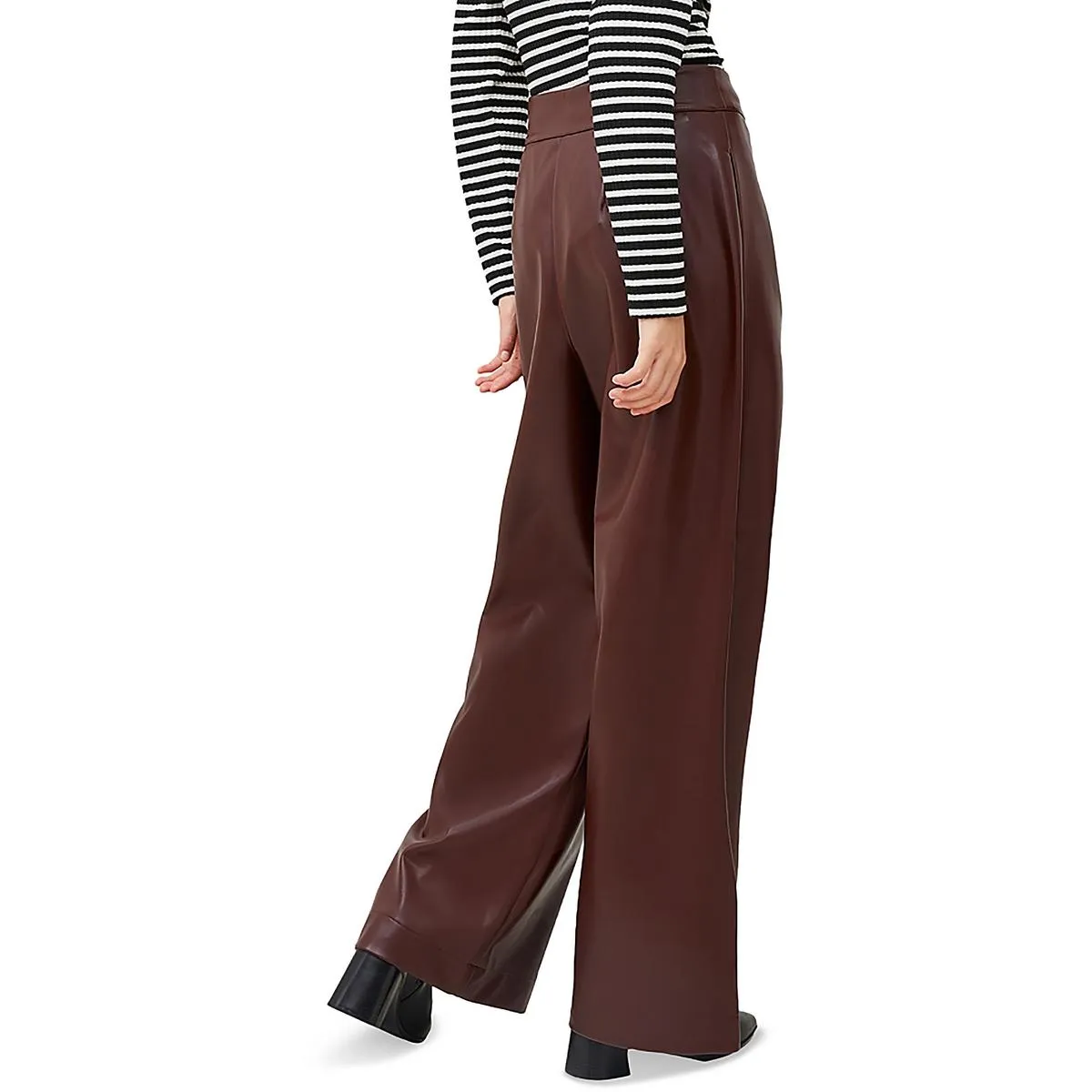 Crolenda Womens Faux Leather Pockets Wide Leg Pants