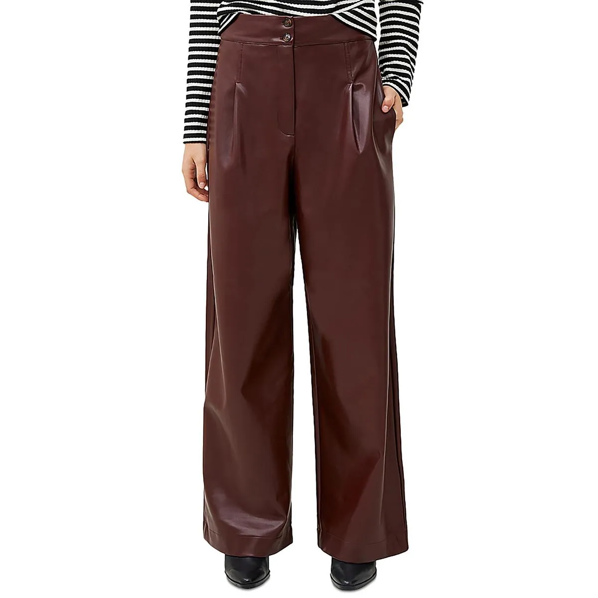 Crolenda Womens Faux Leather Pockets Wide Leg Pants