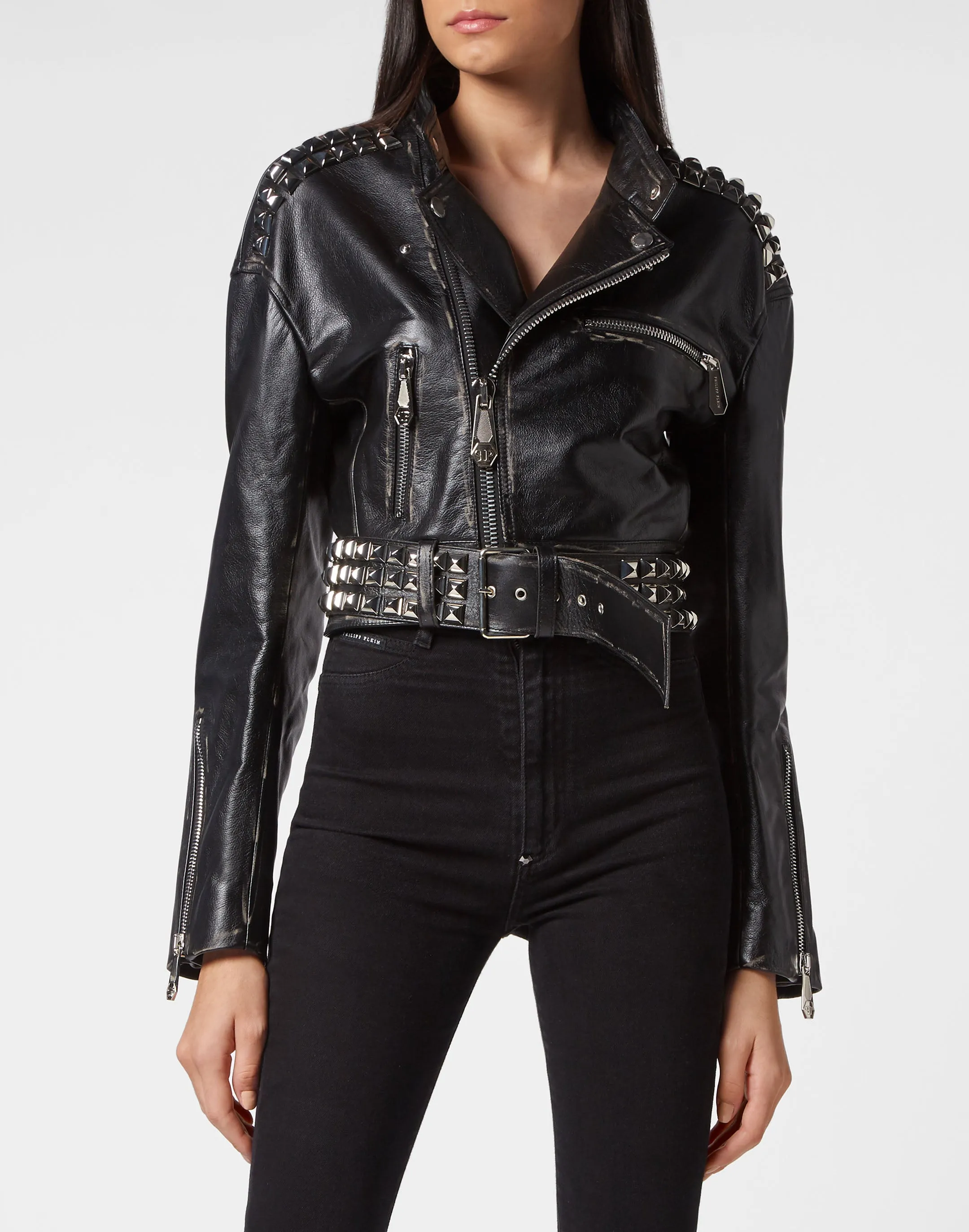 Crop Leather Jacket Studs