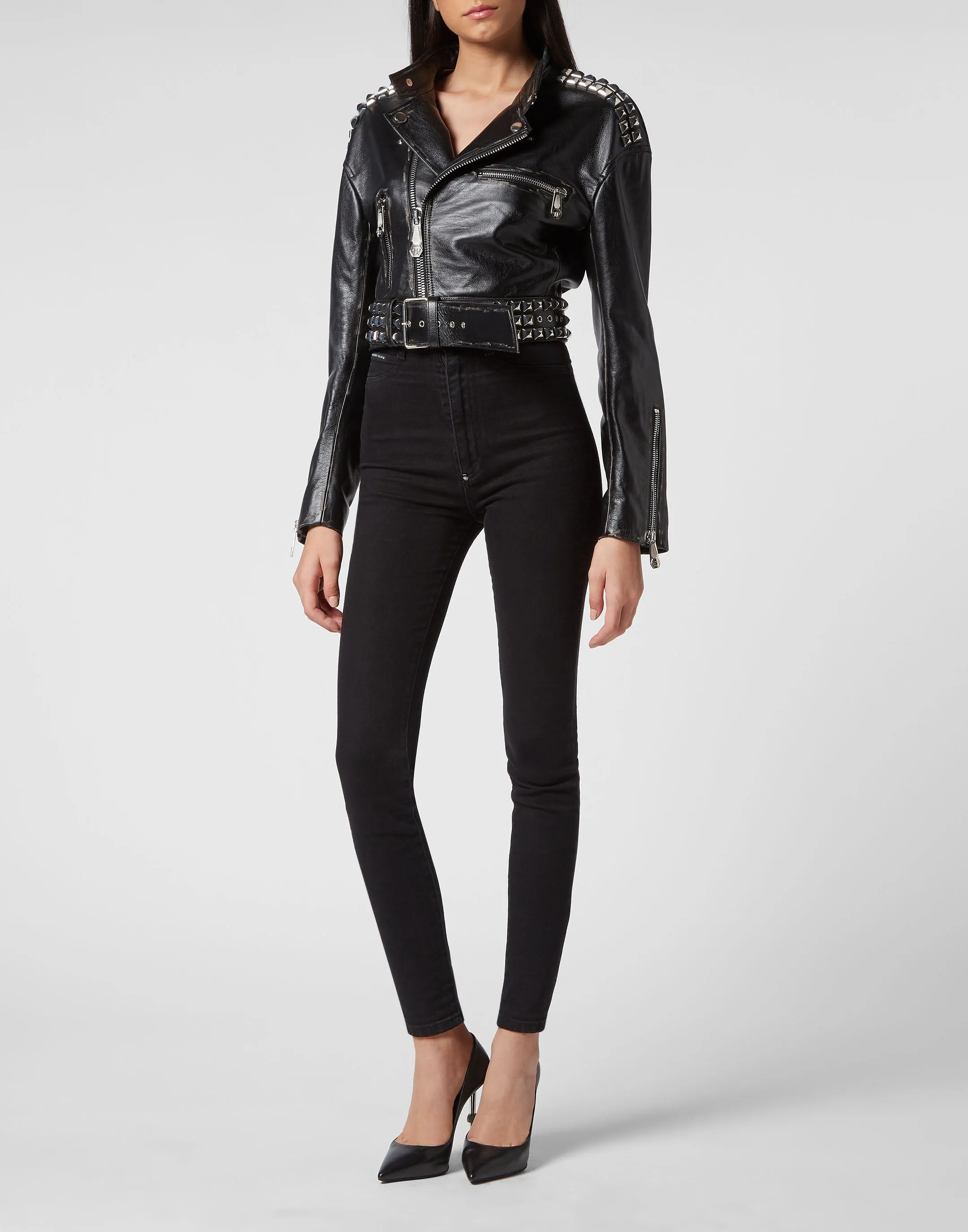 Crop Leather Jacket Studs