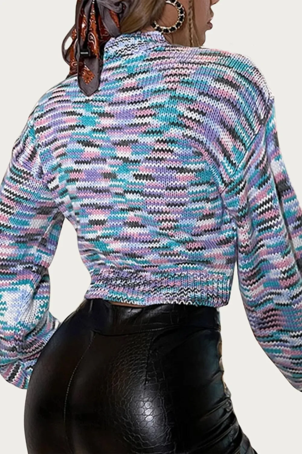 Cropped Mock Neck Space-Dyed Sweater In Multi