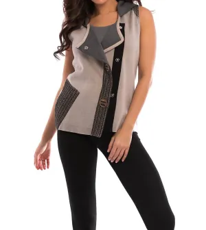 Cross Stitch Hooded Vest In Stone/gray