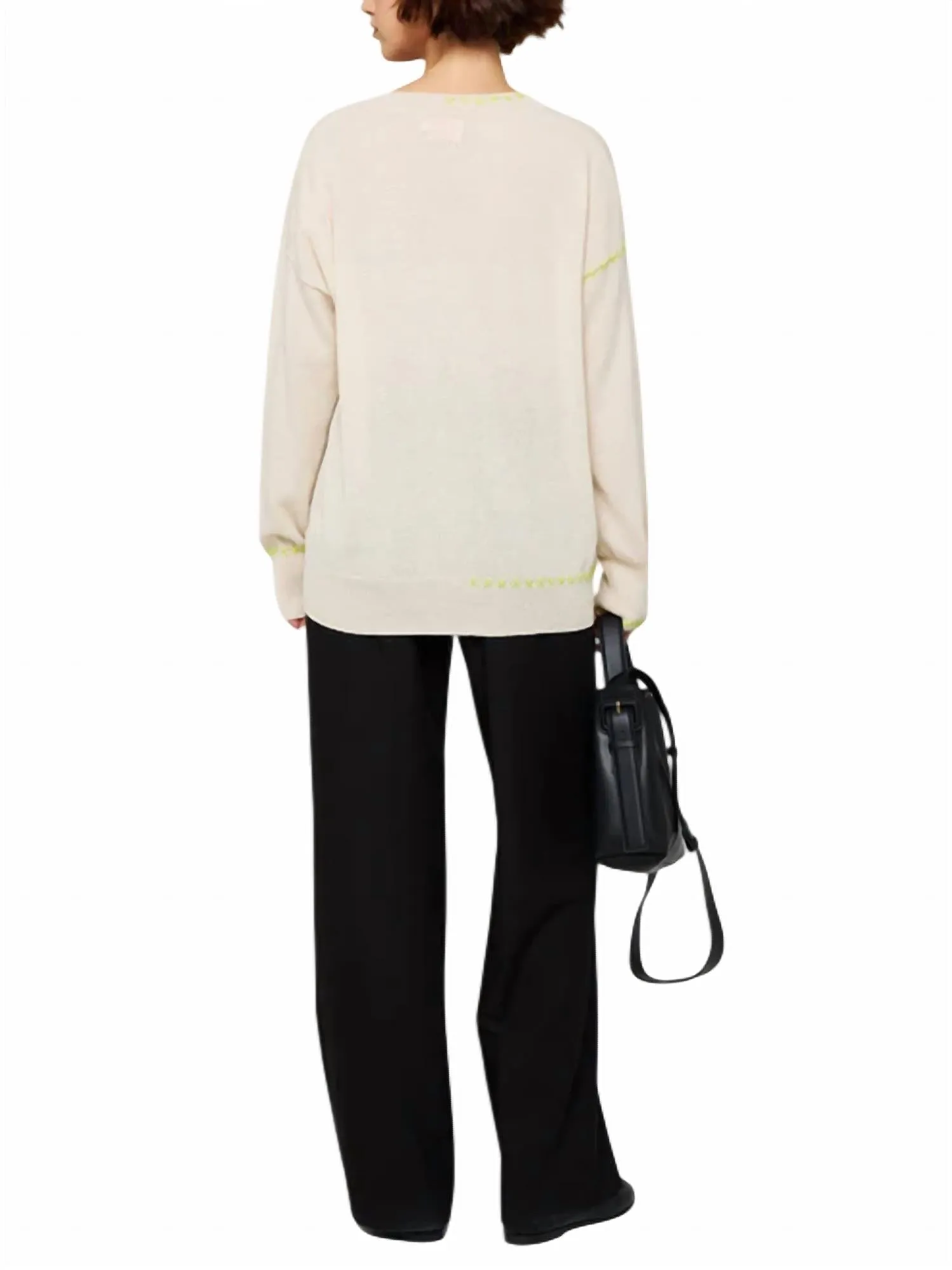 Cross Stitch V-Neck Sweater In Antique White