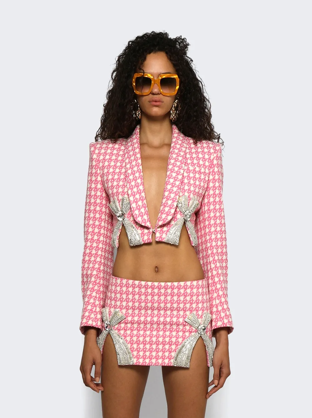 Deco Bow Slit Cropped Blazer