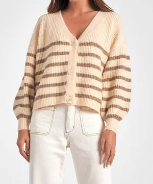 Deep V Neck Cardigan In Tan