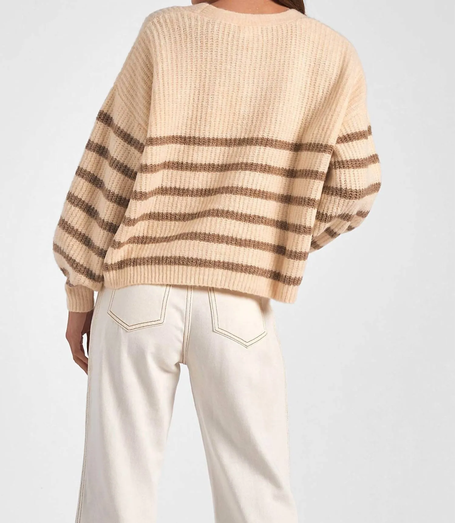 Deep V Neck Cardigan In Tan