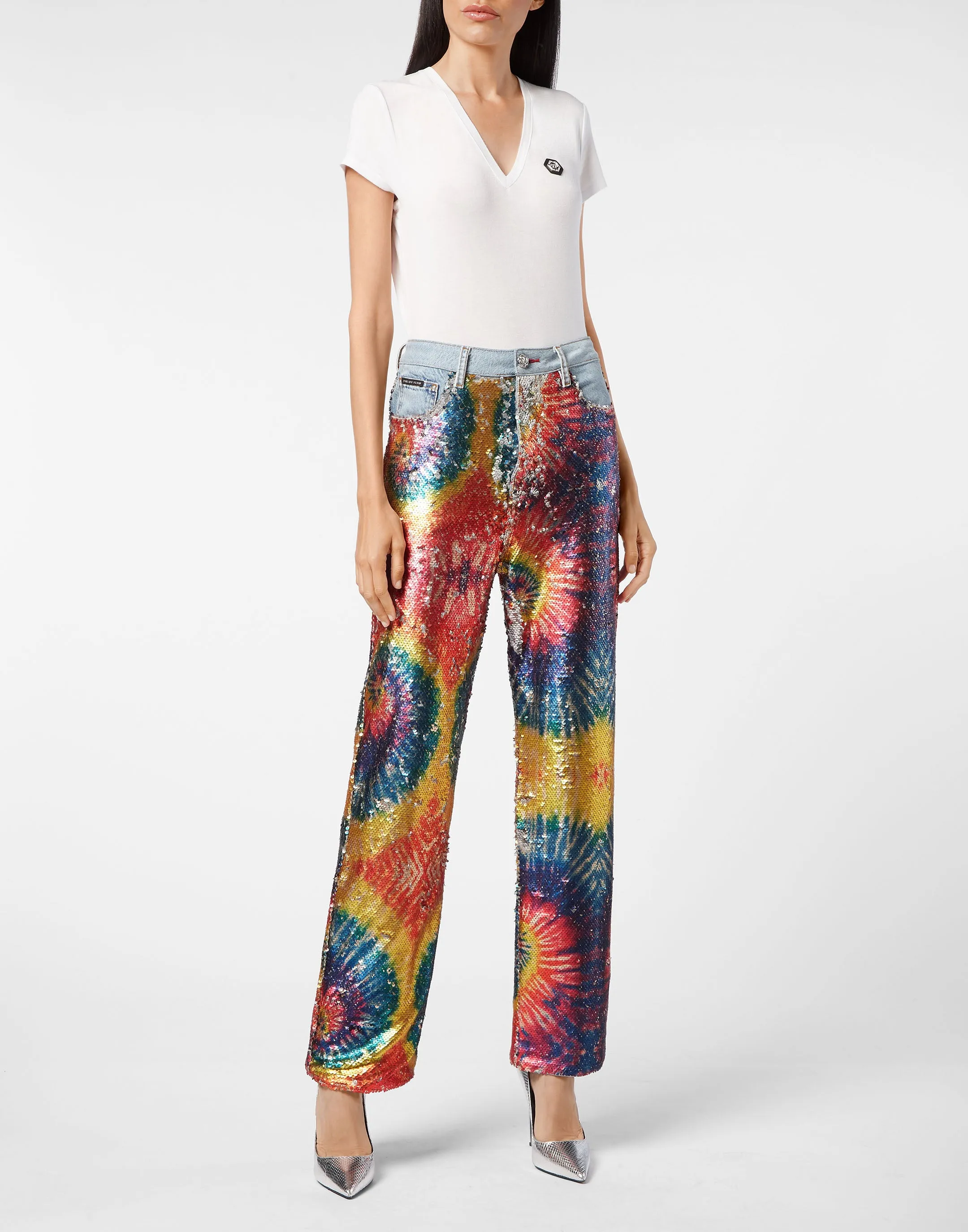 Denim Super Loose Fit Paillettes Multicolor Tie dye