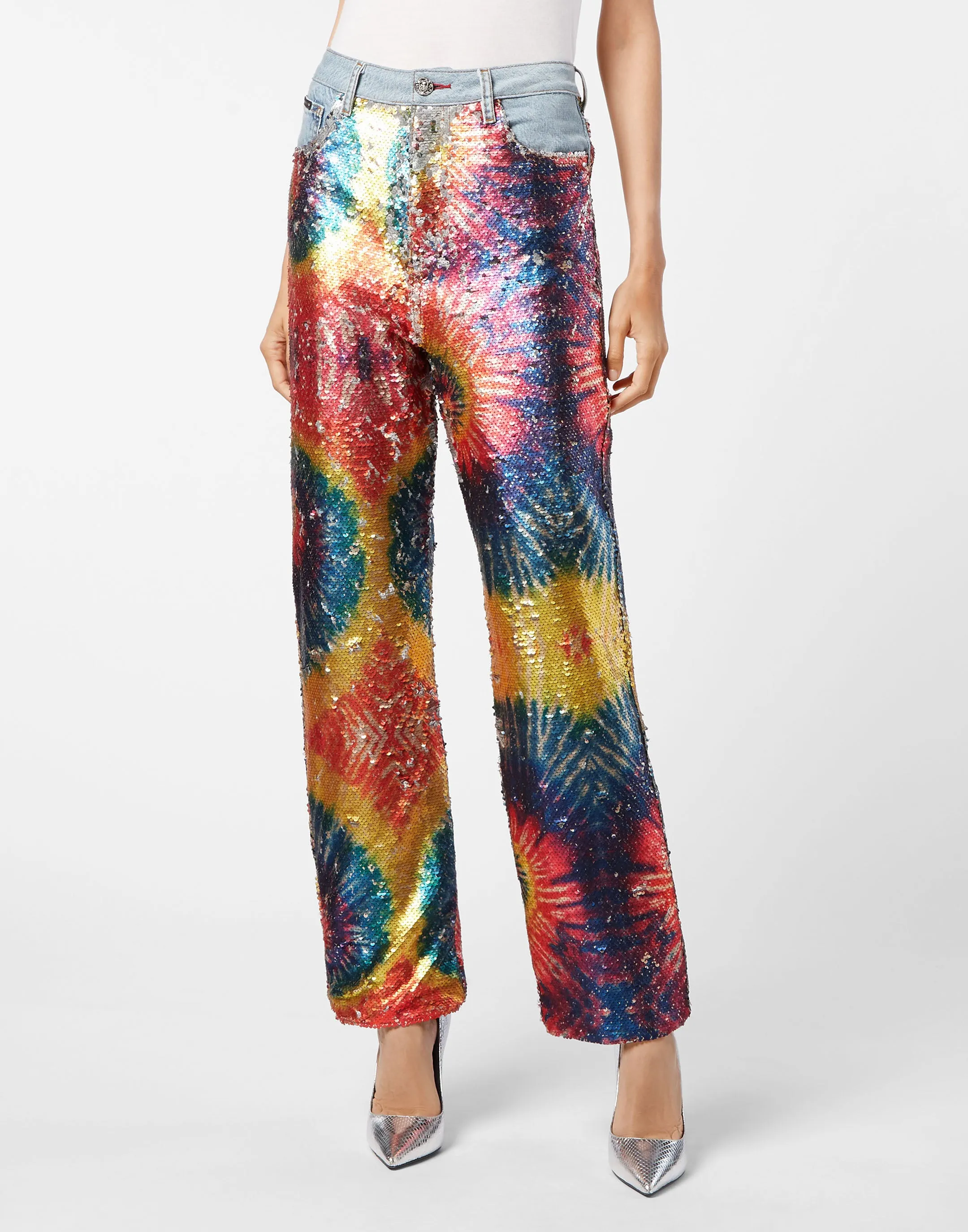 Denim Super Loose Fit Paillettes Multicolor Tie dye