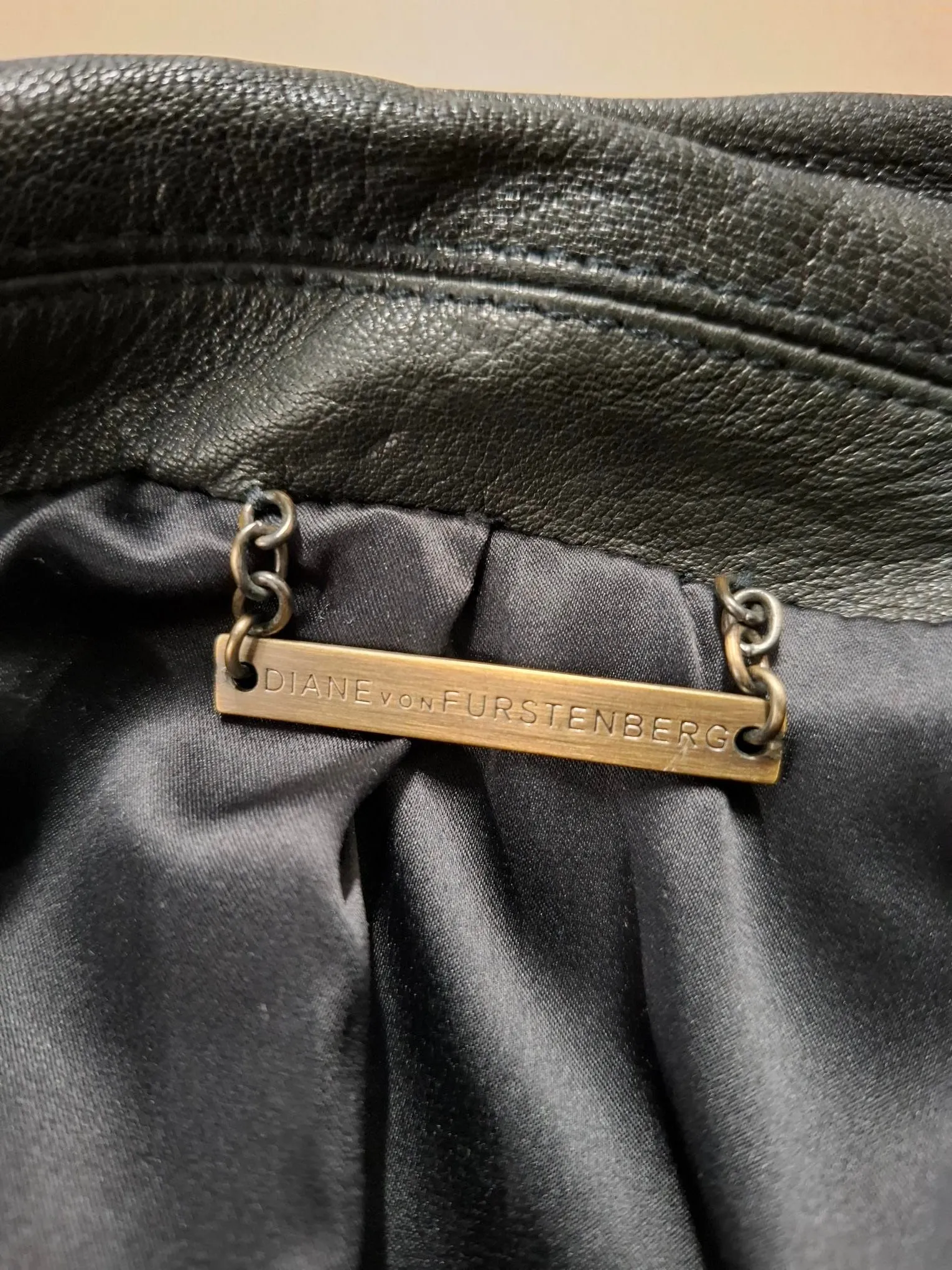 Diane von Furstenberg Double Breasted Blazer in Black Leather