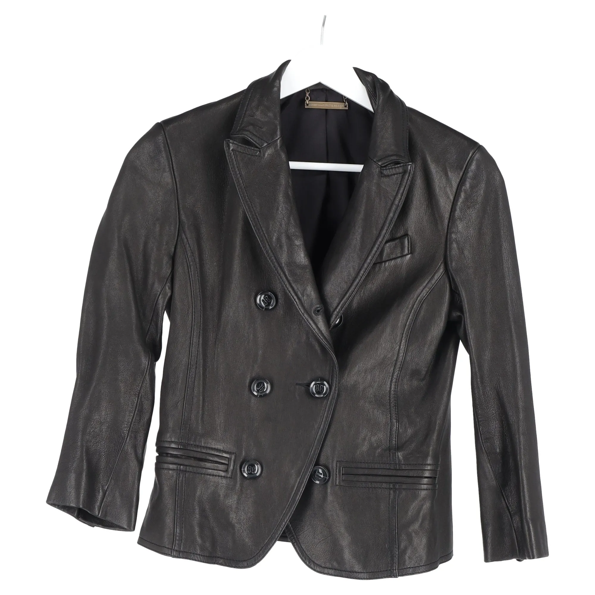 Diane von Furstenberg Double Breasted Blazer in Black Leather