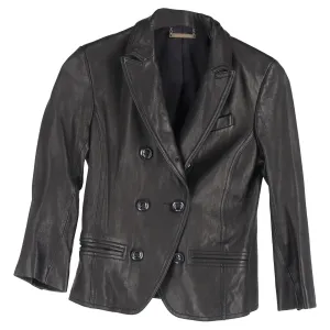 Diane von Furstenberg Double Breasted Blazer in Black Leather