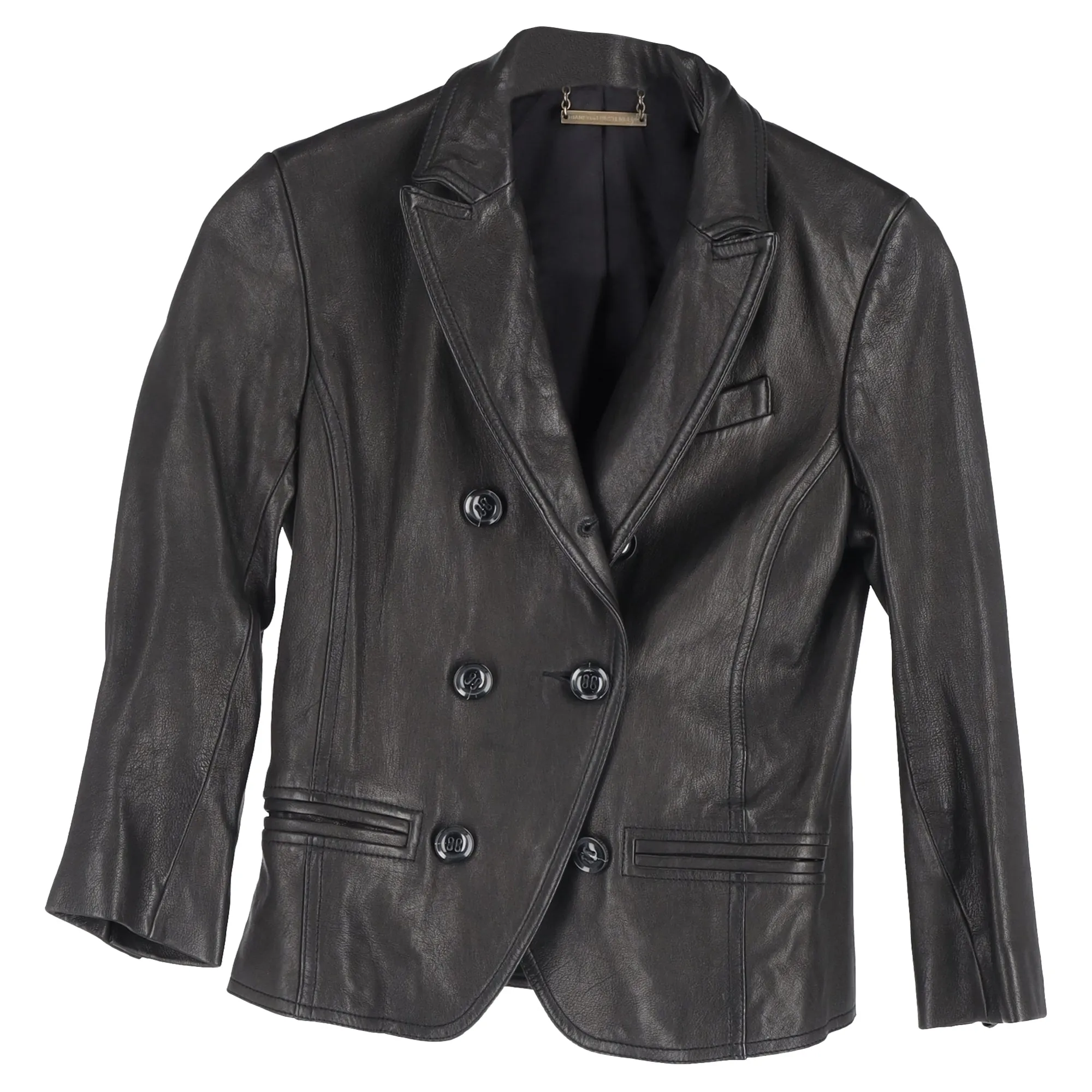 Diane von Furstenberg Double Breasted Blazer in Black Leather
