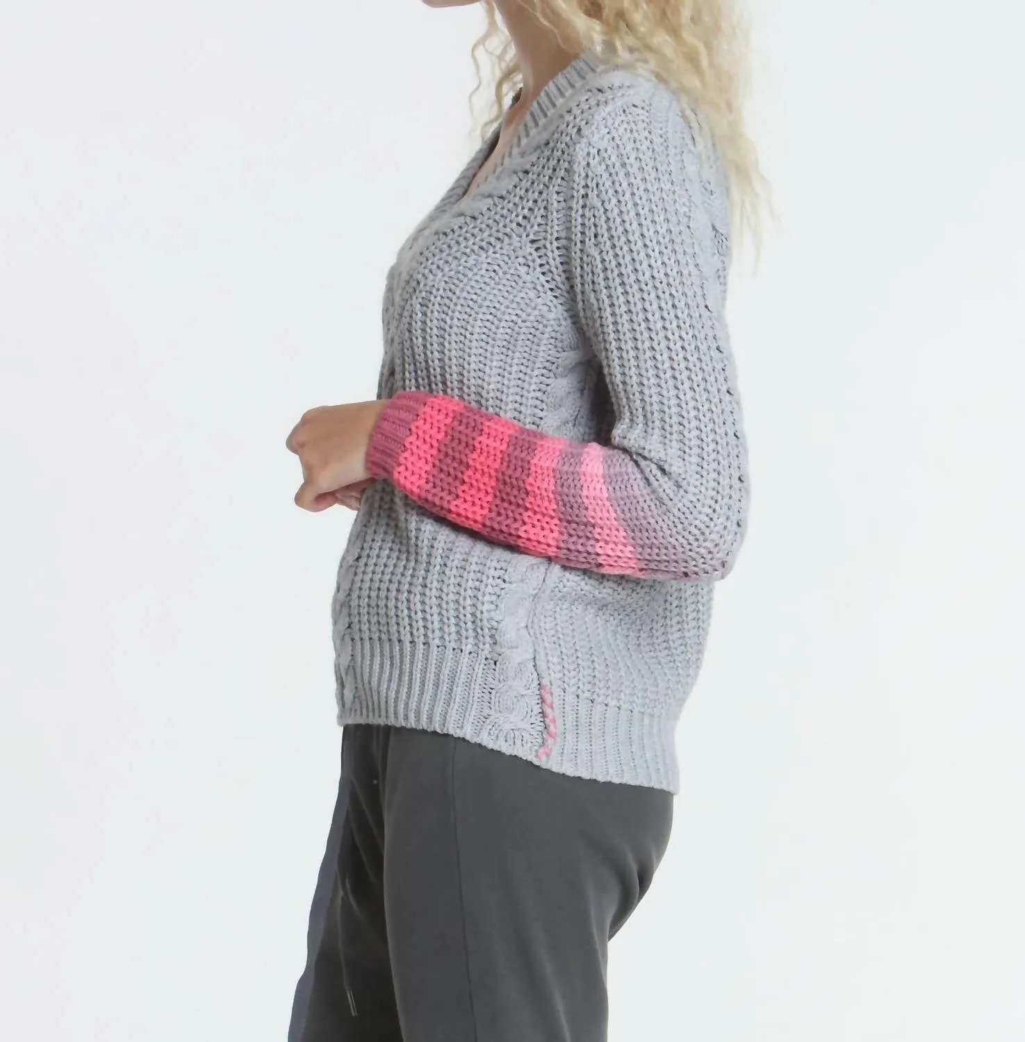 Dip Dyed Vee Sweater In Grey