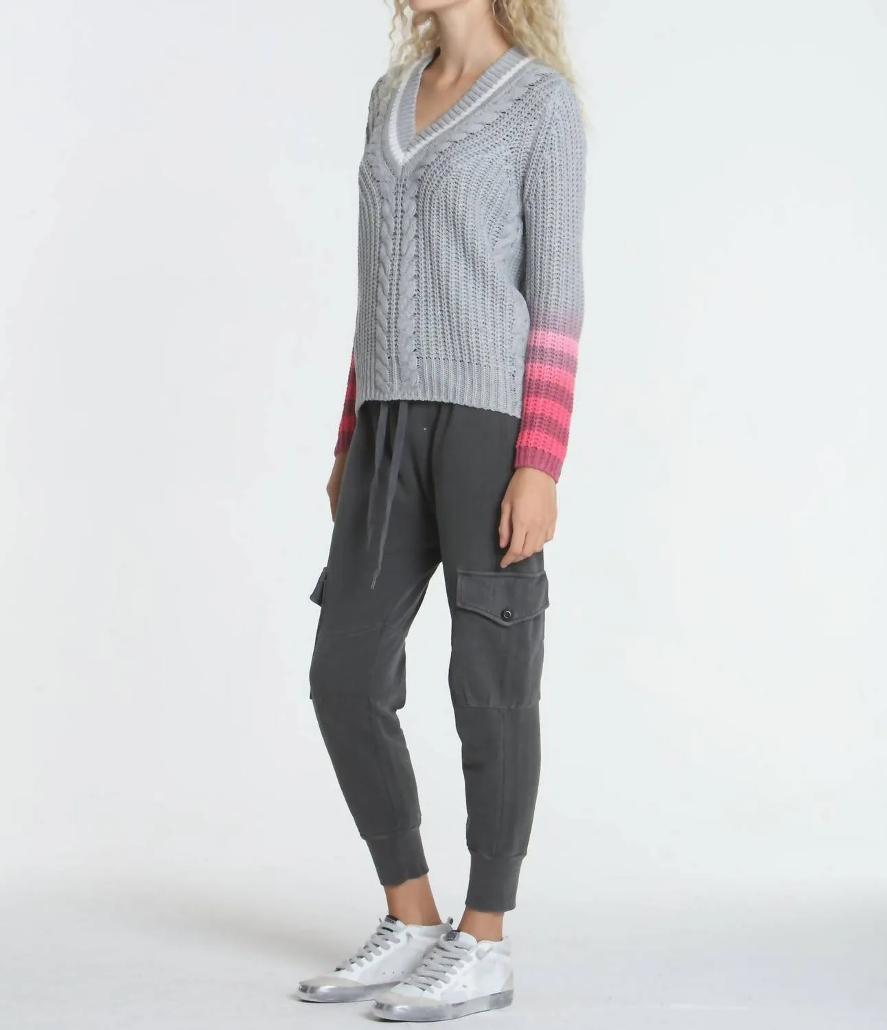 Dip Dyed Vee Sweater In Grey