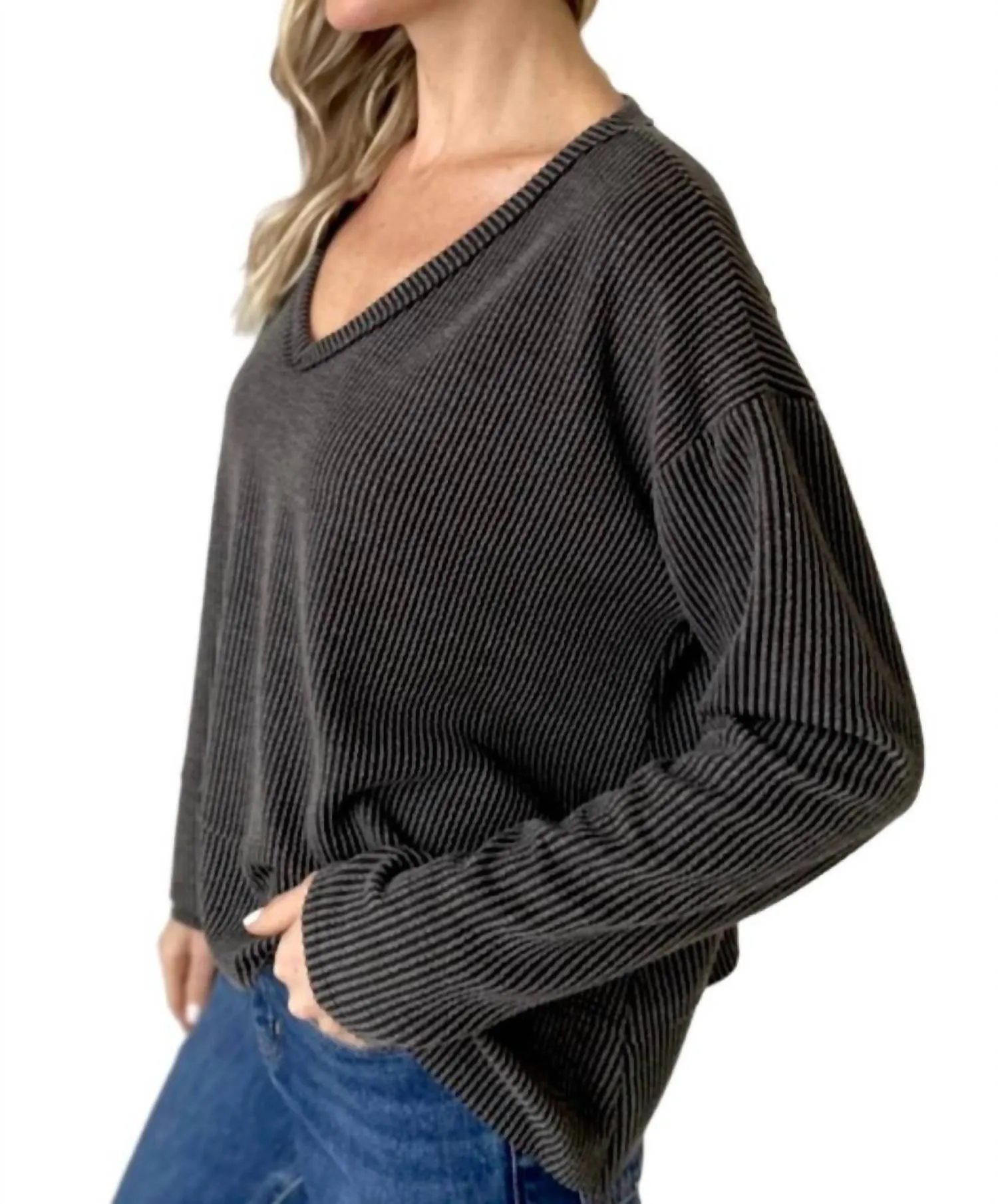 Dolan V Neck Sweater In Charcoal