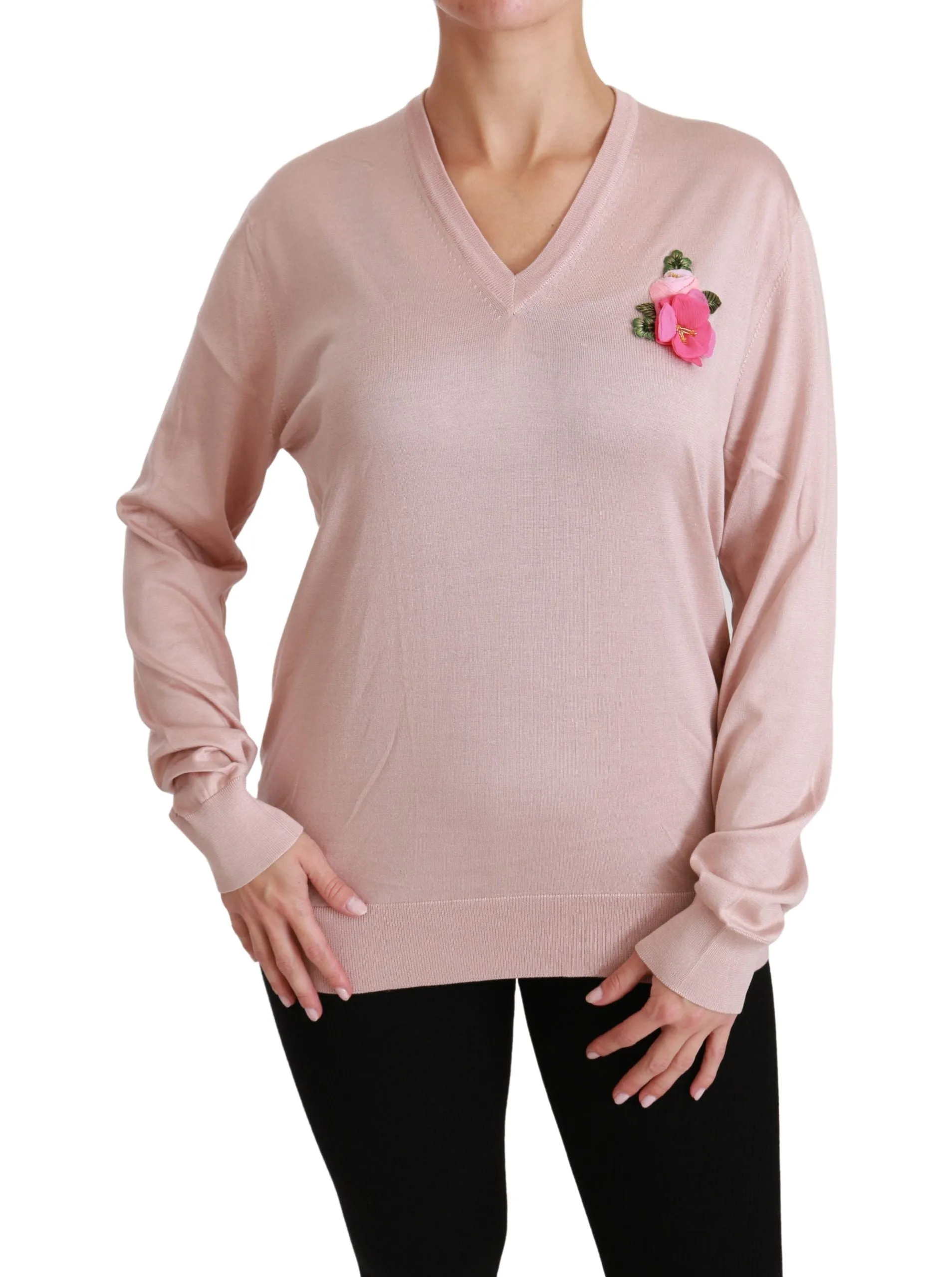Dolce & Gabbana Floral Silk V-Neck Women's Sweater