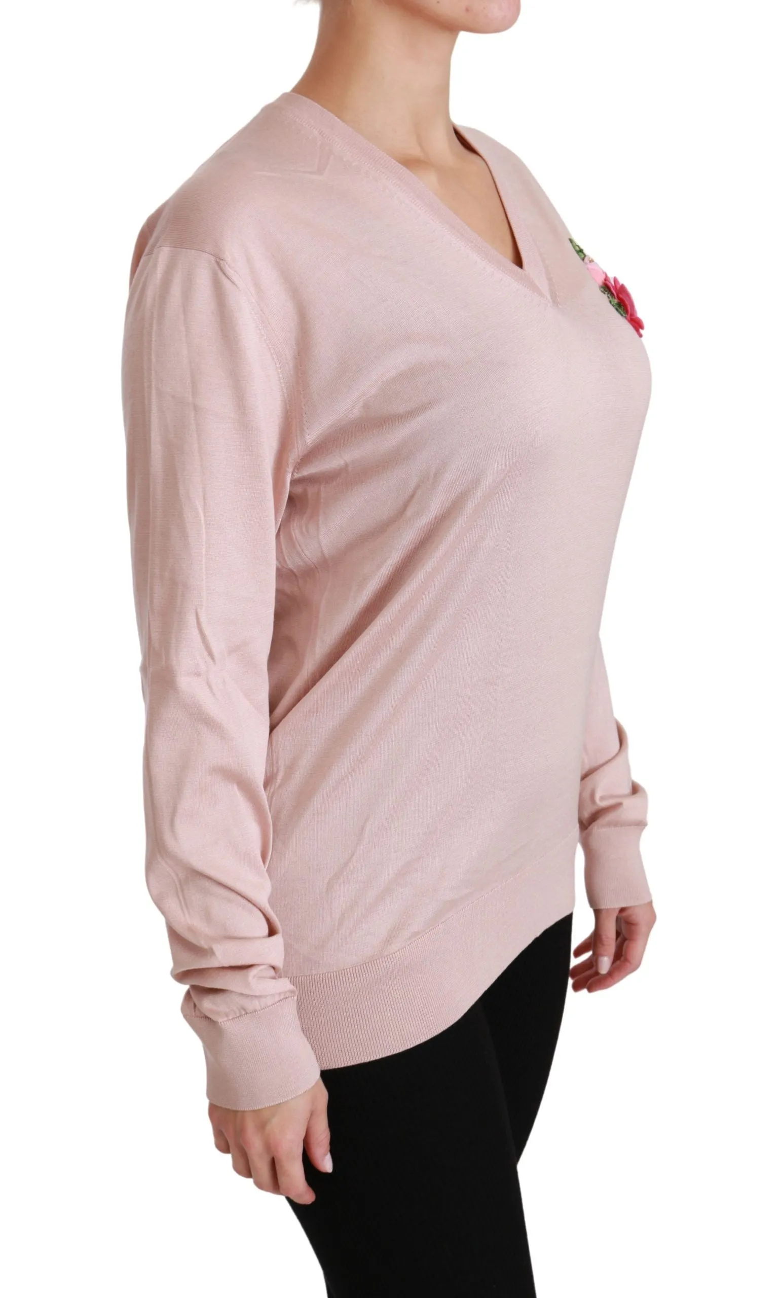 Dolce & Gabbana Floral Silk V-Neck Women's Sweater