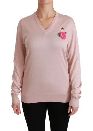 Dolce & Gabbana Floral Silk V-Neck Women's Sweater