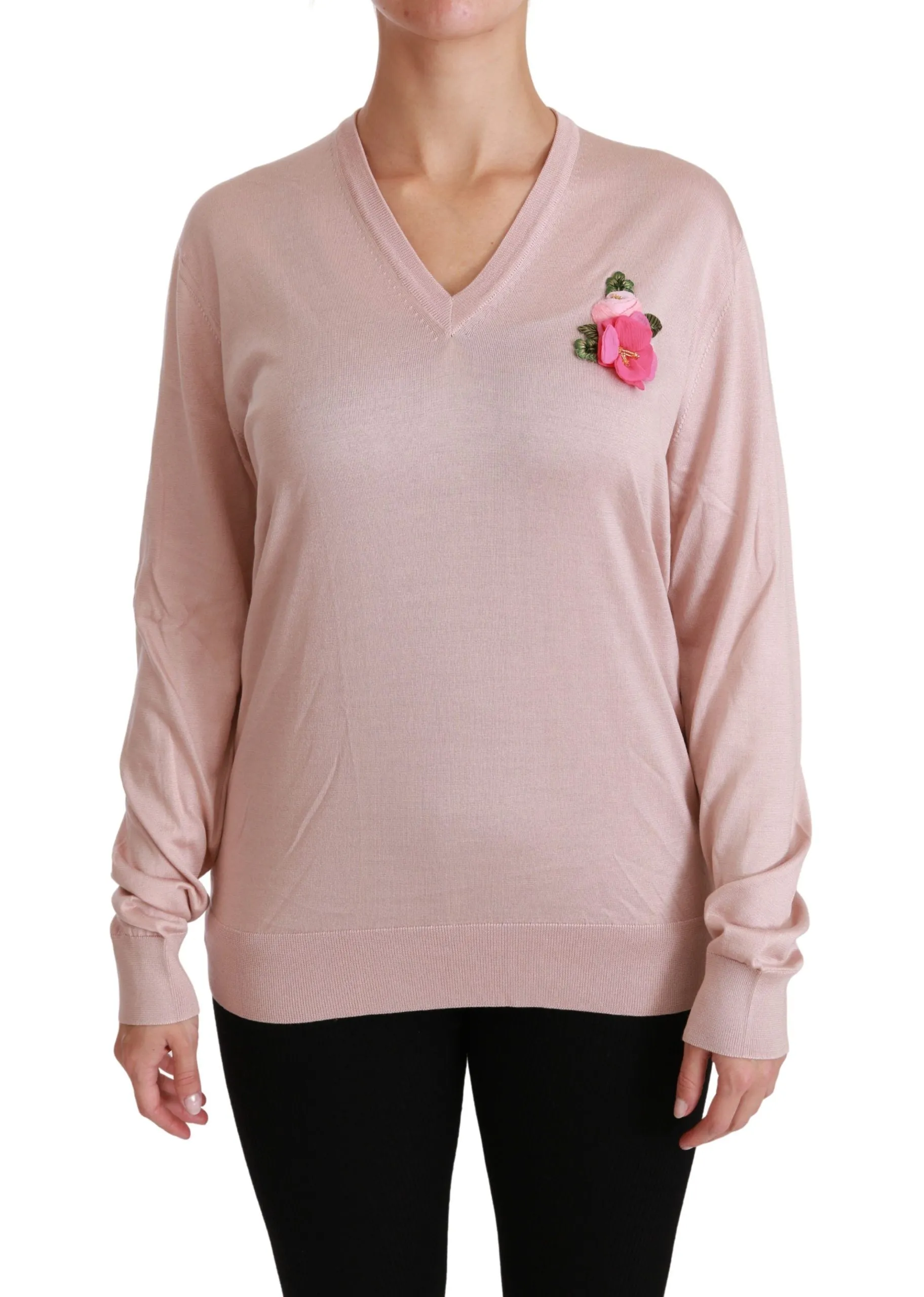 Dolce & Gabbana Floral Silk V-Neck Women's Sweater