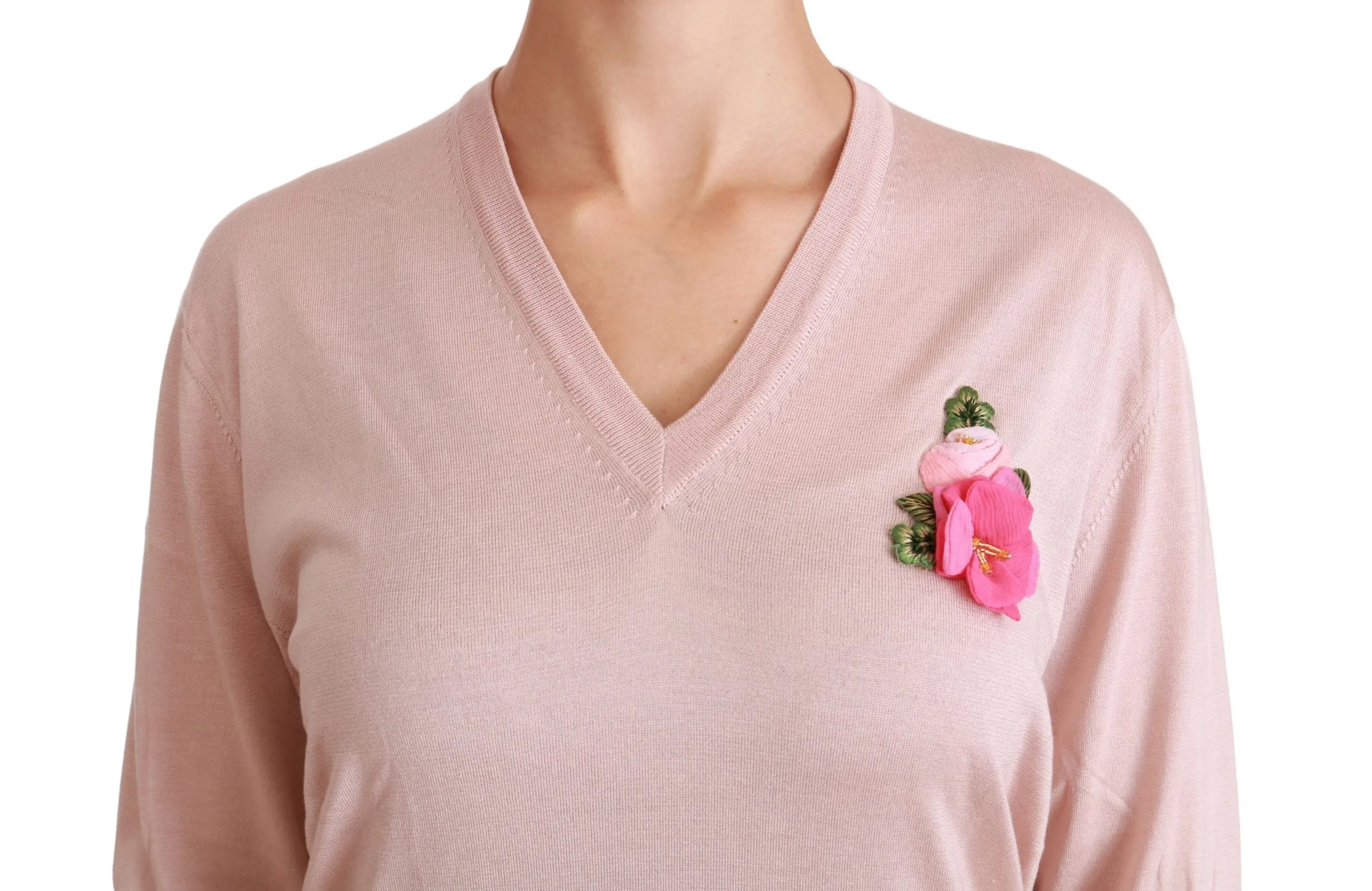 Dolce & Gabbana Floral Silk V-Neck Women's Sweater
