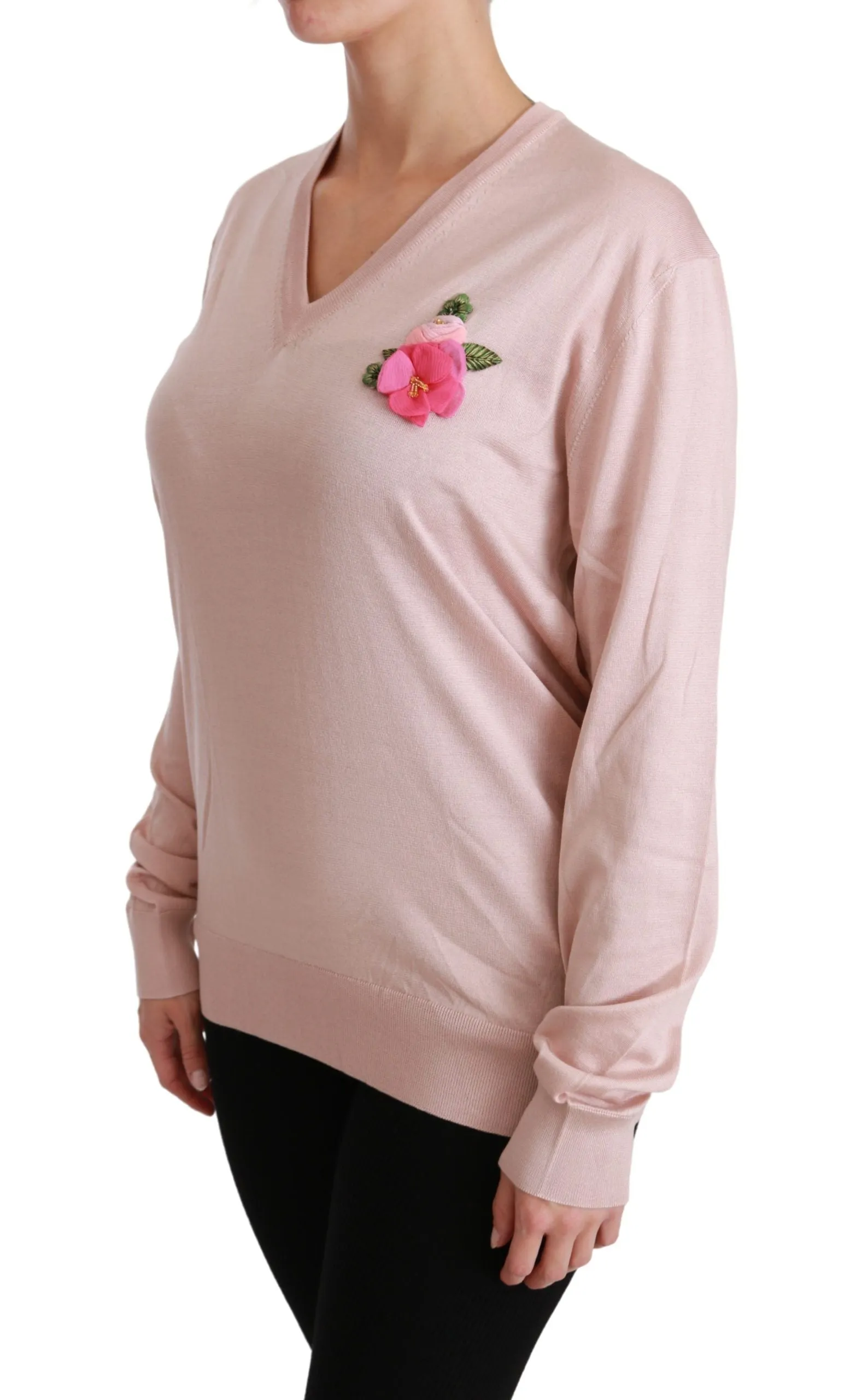 Dolce & Gabbana Floral Silk V-Neck Women's Sweater