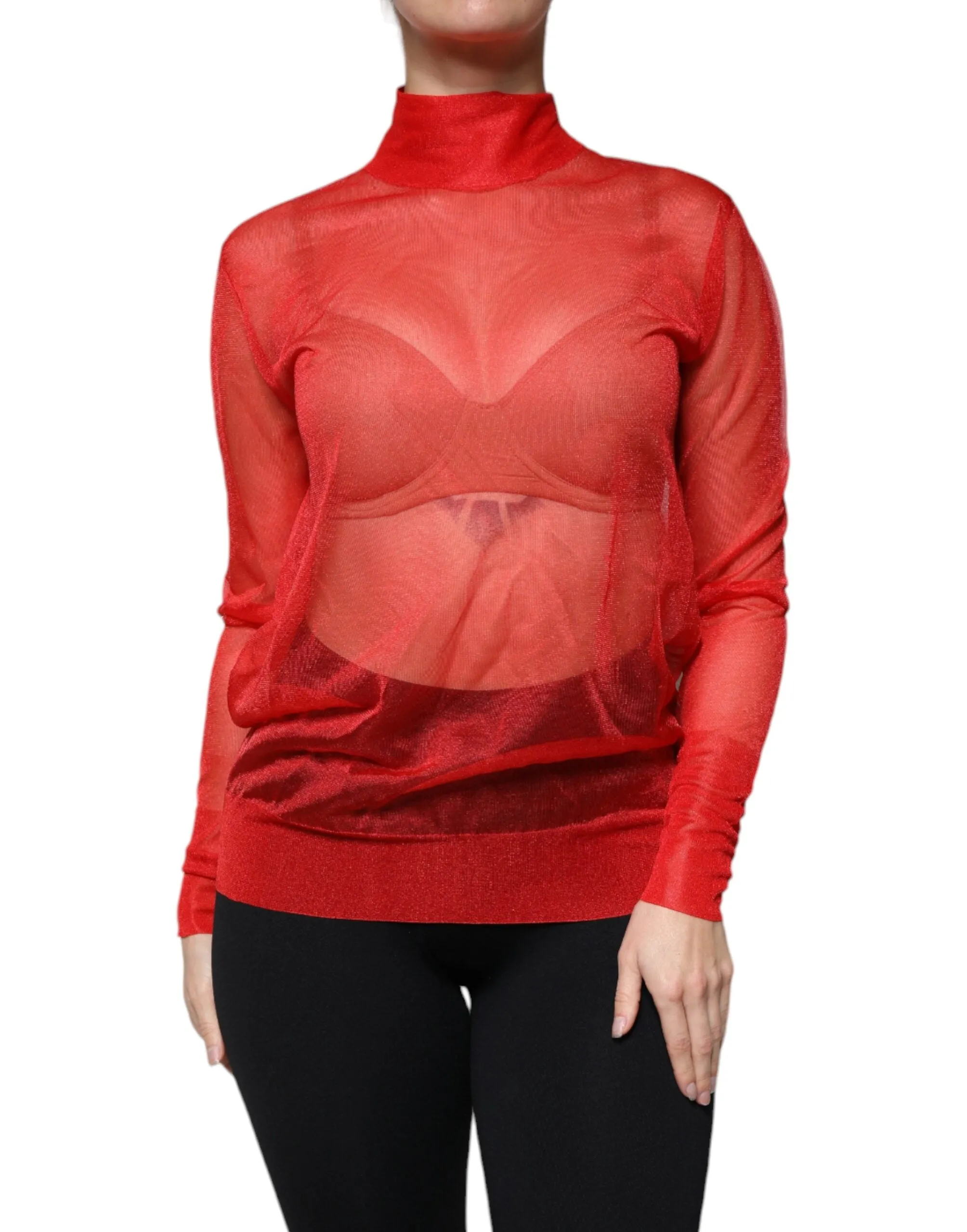 Dolce & Gabbana Mesh Turtleneck Long Sleeve Blouse Women's Top (Pre-Owned)