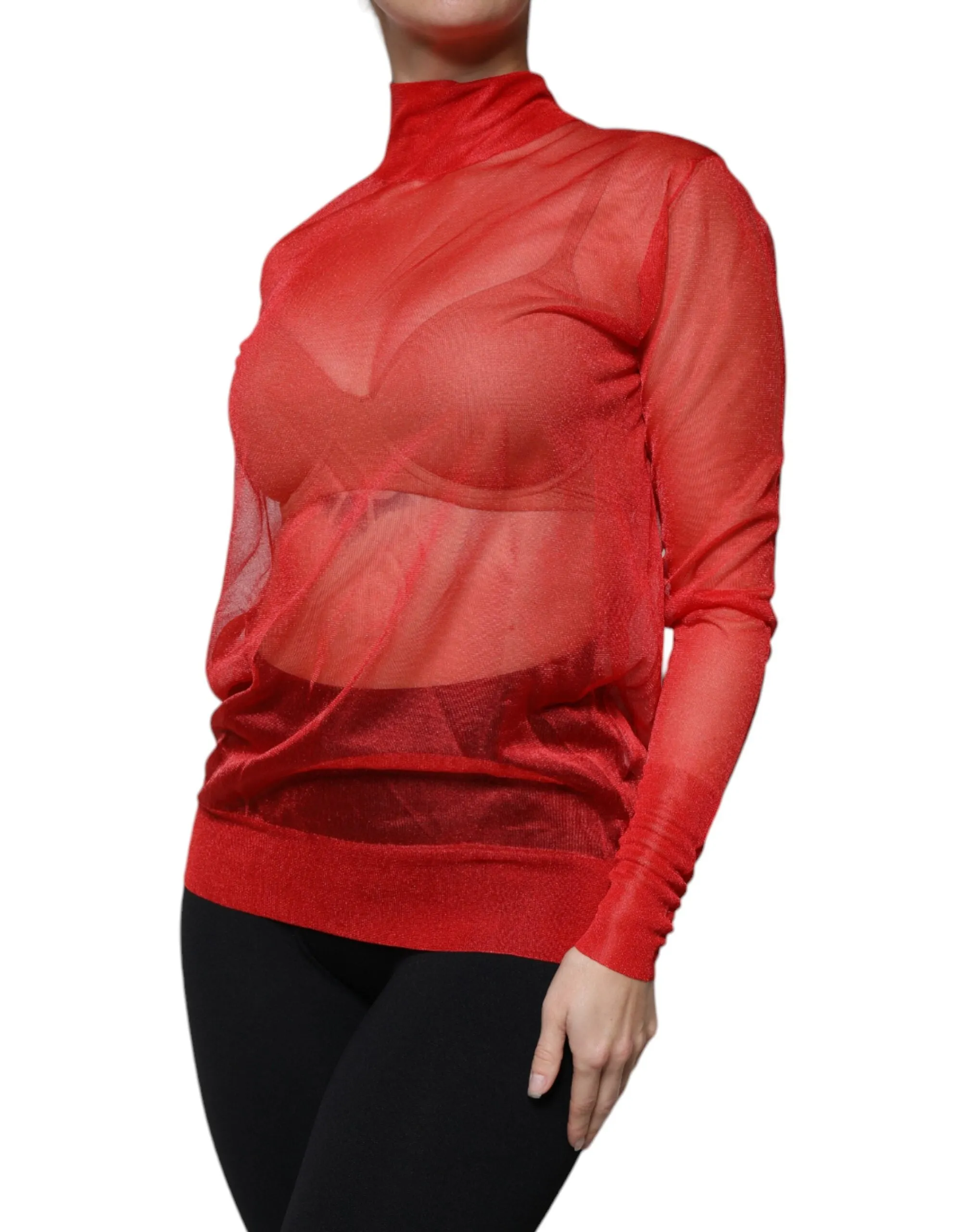Dolce & Gabbana Mesh Turtleneck Long Sleeve Blouse Women's Top (Pre-Owned)