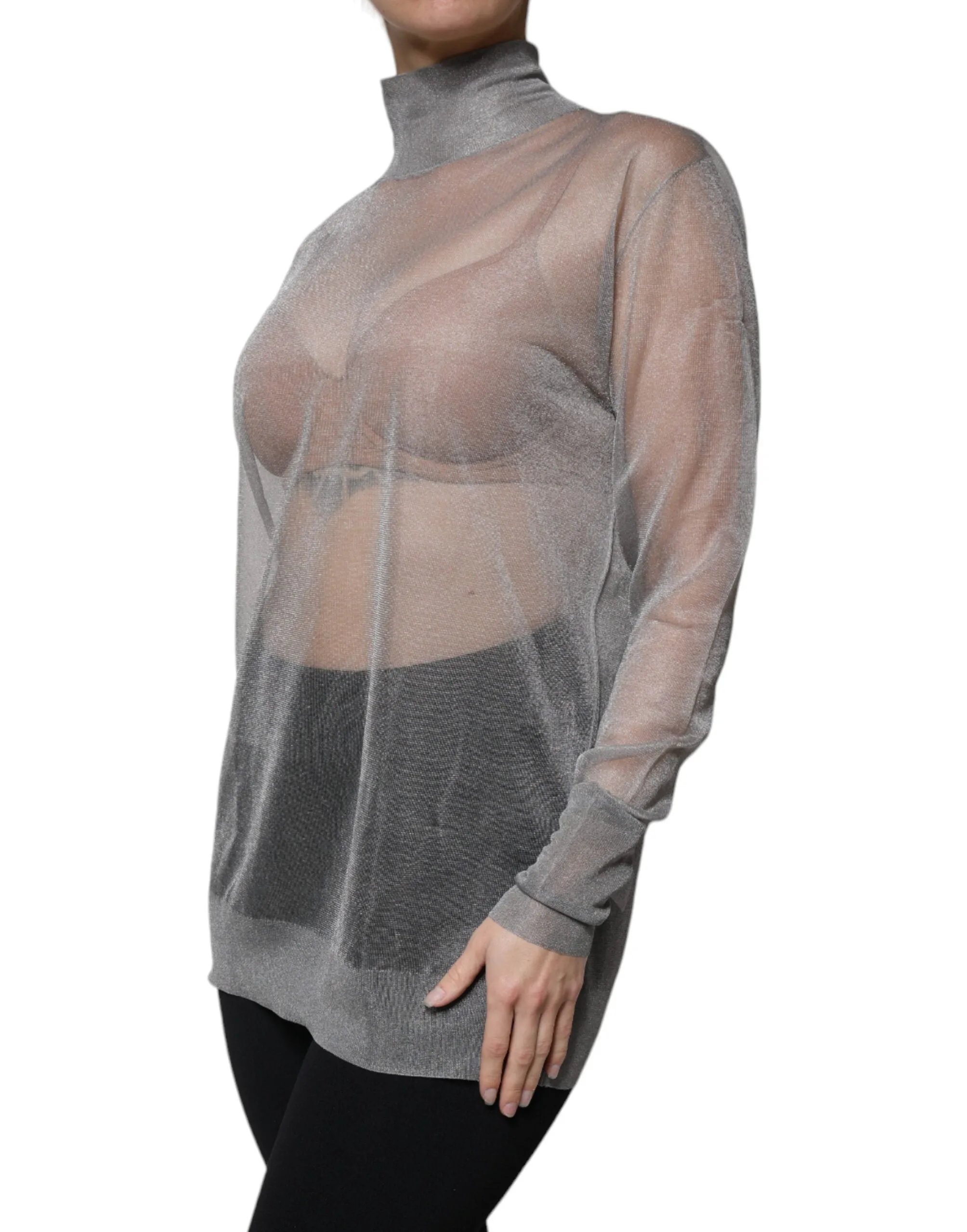 Dolce & Gabbana Mesh Turtleneck Long Sleeve Blouse Women's Top (Pre-Owned)