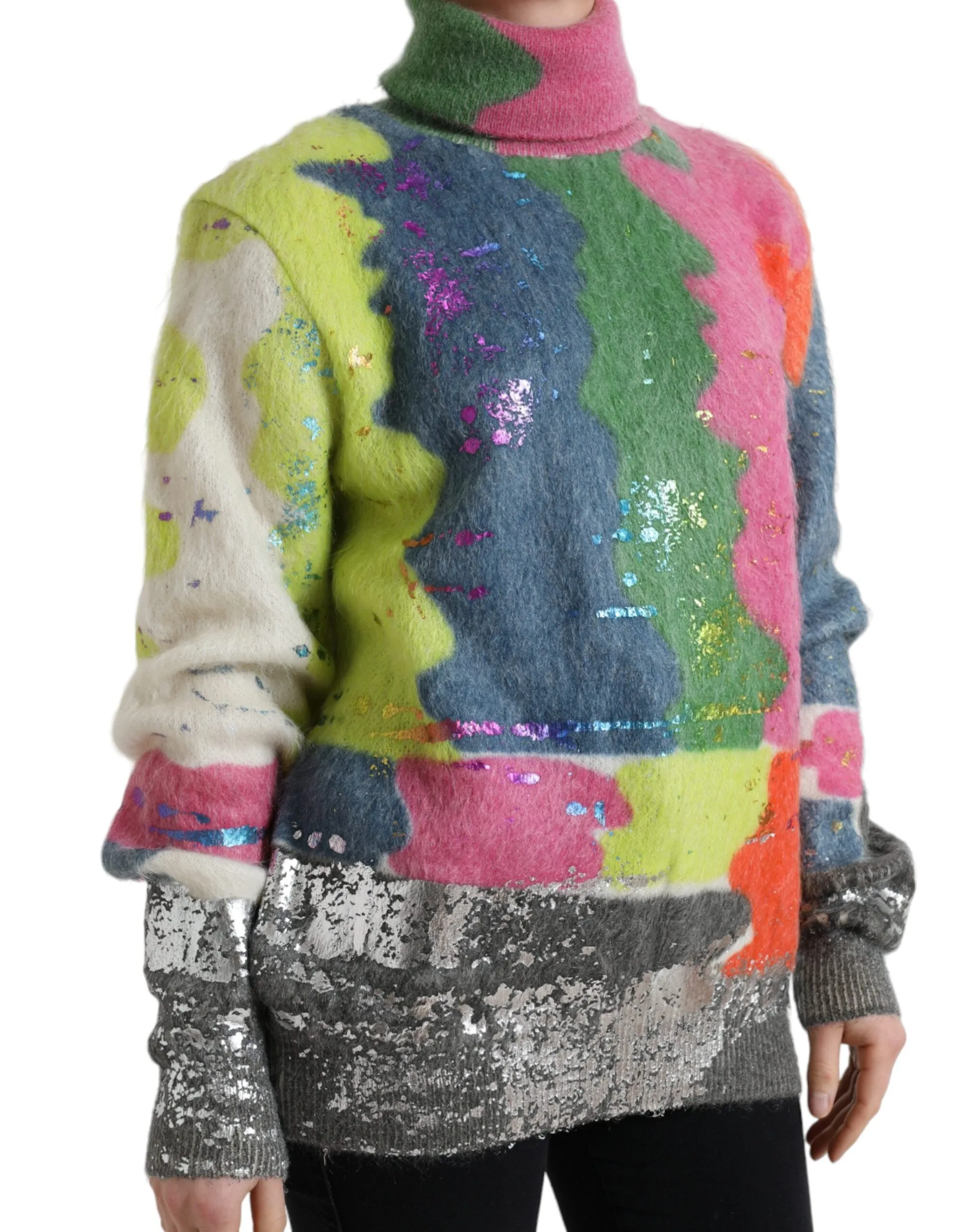Dolce & Gabbana Mohair Stripe Turtleneck Women's Sweater