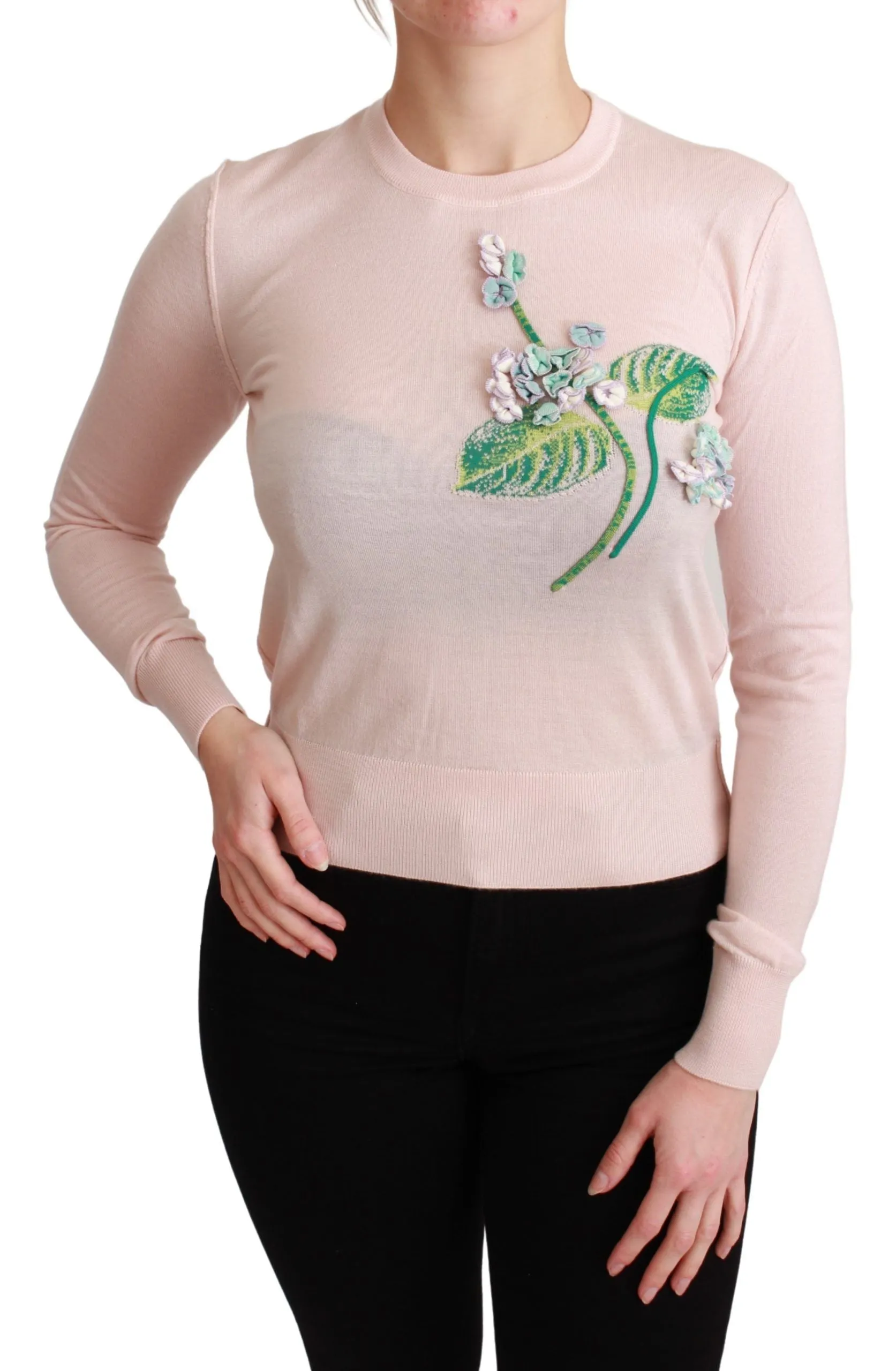 Dolce & Gabbana Silk Blend Floral Embroide Women's Sweater