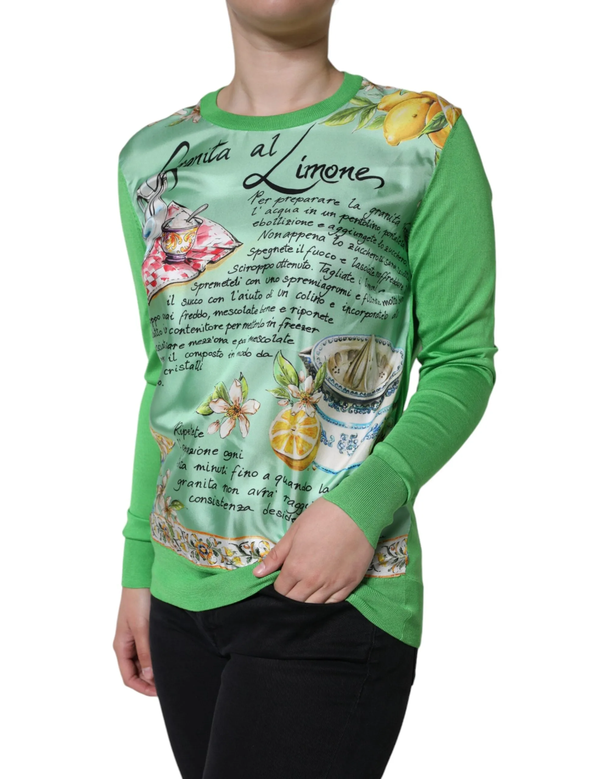 Dolce & Gabbana Silk Granita Al Limone Long Sleeves Women's Sweater (Pre-Owned)