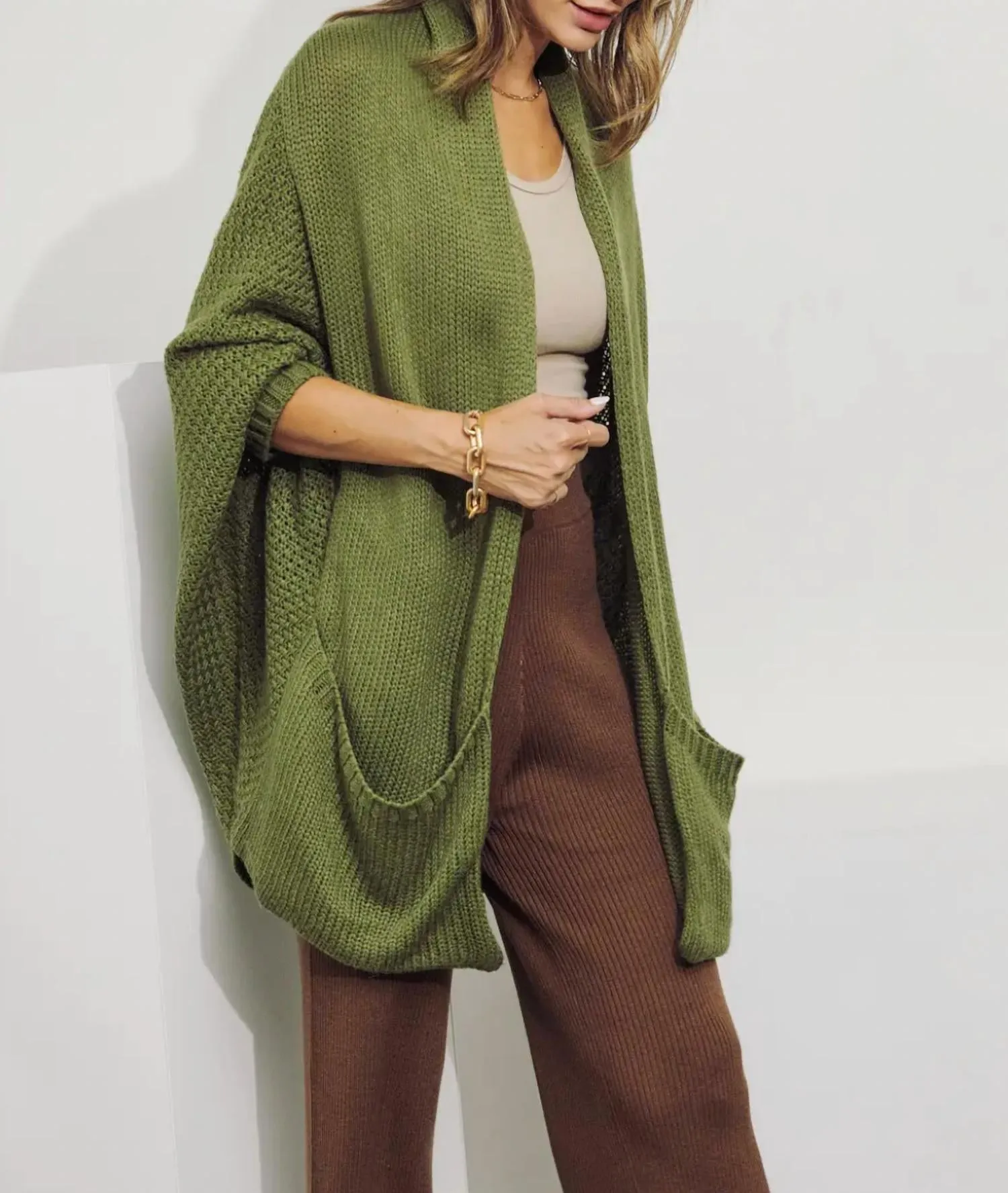 Dolman Slouch Cardigan In Olive