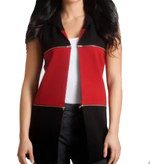 Double Zip Reversible Long Vest In Blackred