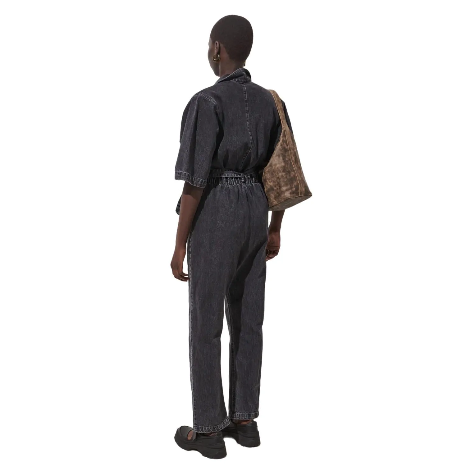 Drill Jumpsuit In Grey Denim